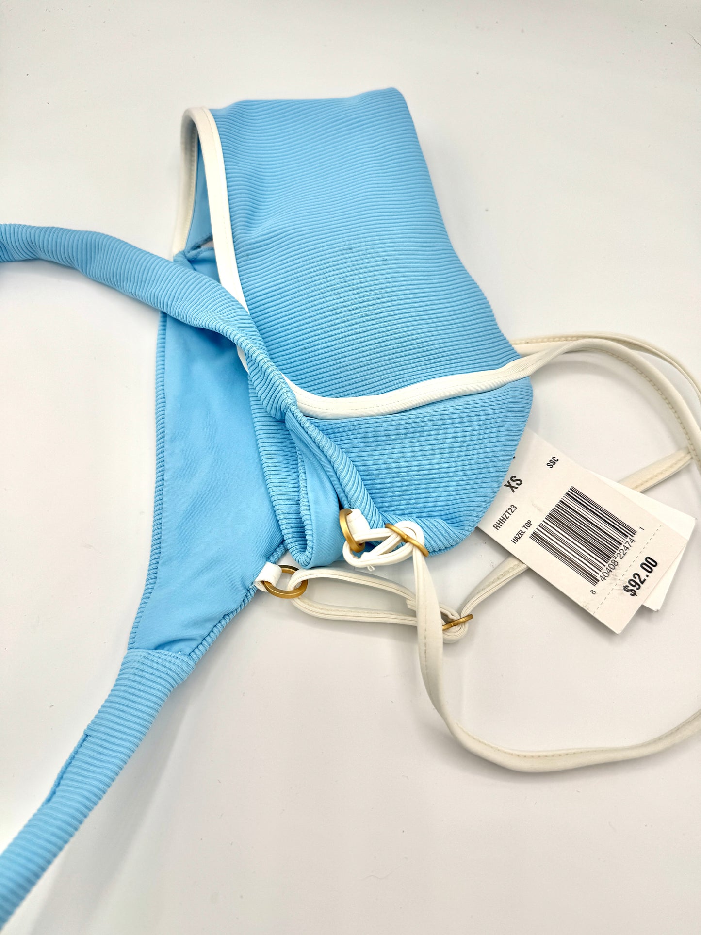 L Space Hazel Swim Top in Seaspray Blue / Cream , Ribbed Bikini
