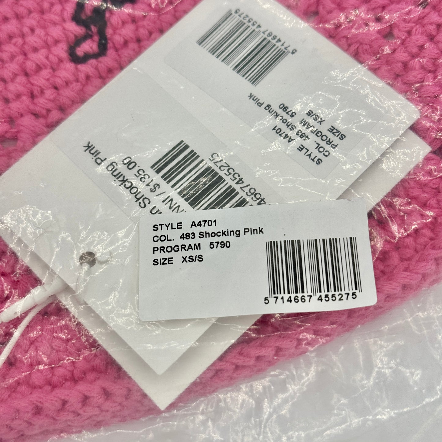 Ganni Crochet Knit Bucket Hat Shocking Pink Logo