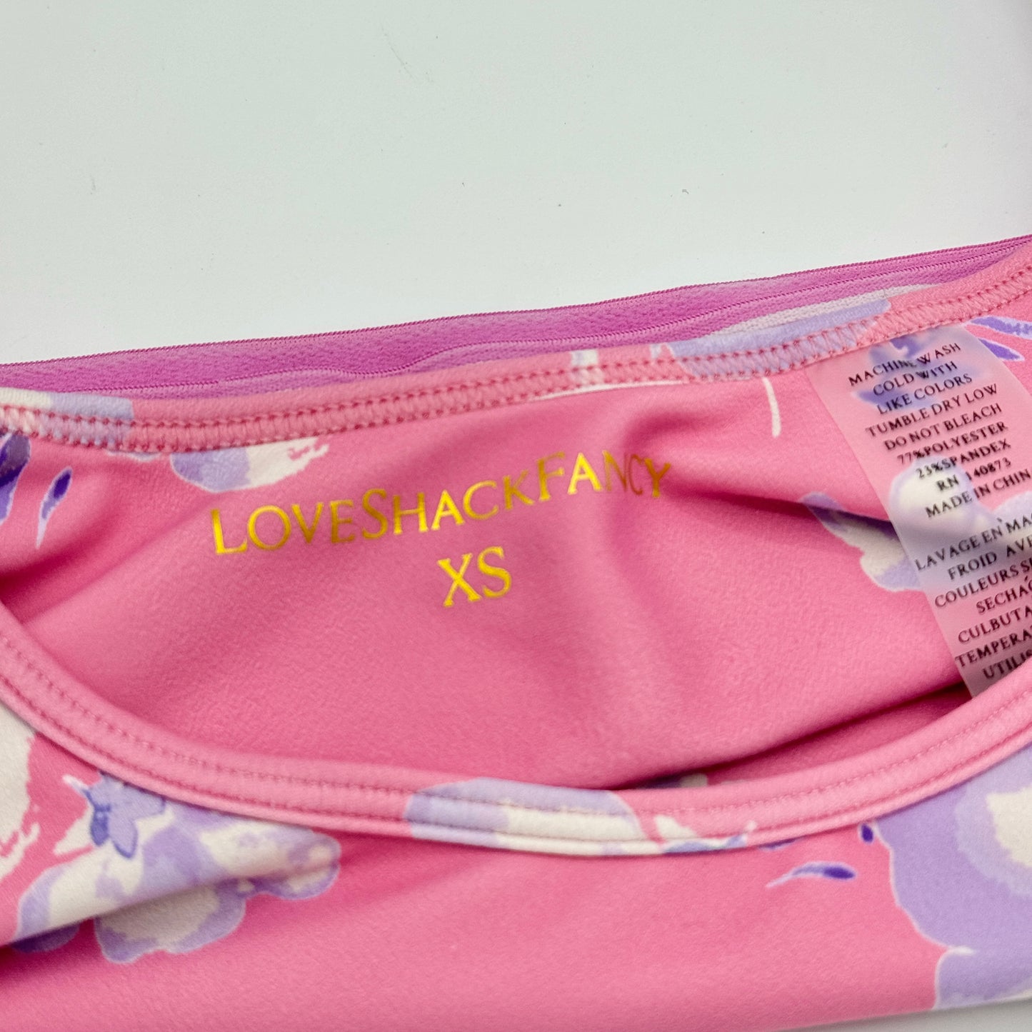 LoveShackFancy Ornice Sports Athletic Bra Light Pink Floral Gold Logo Flower