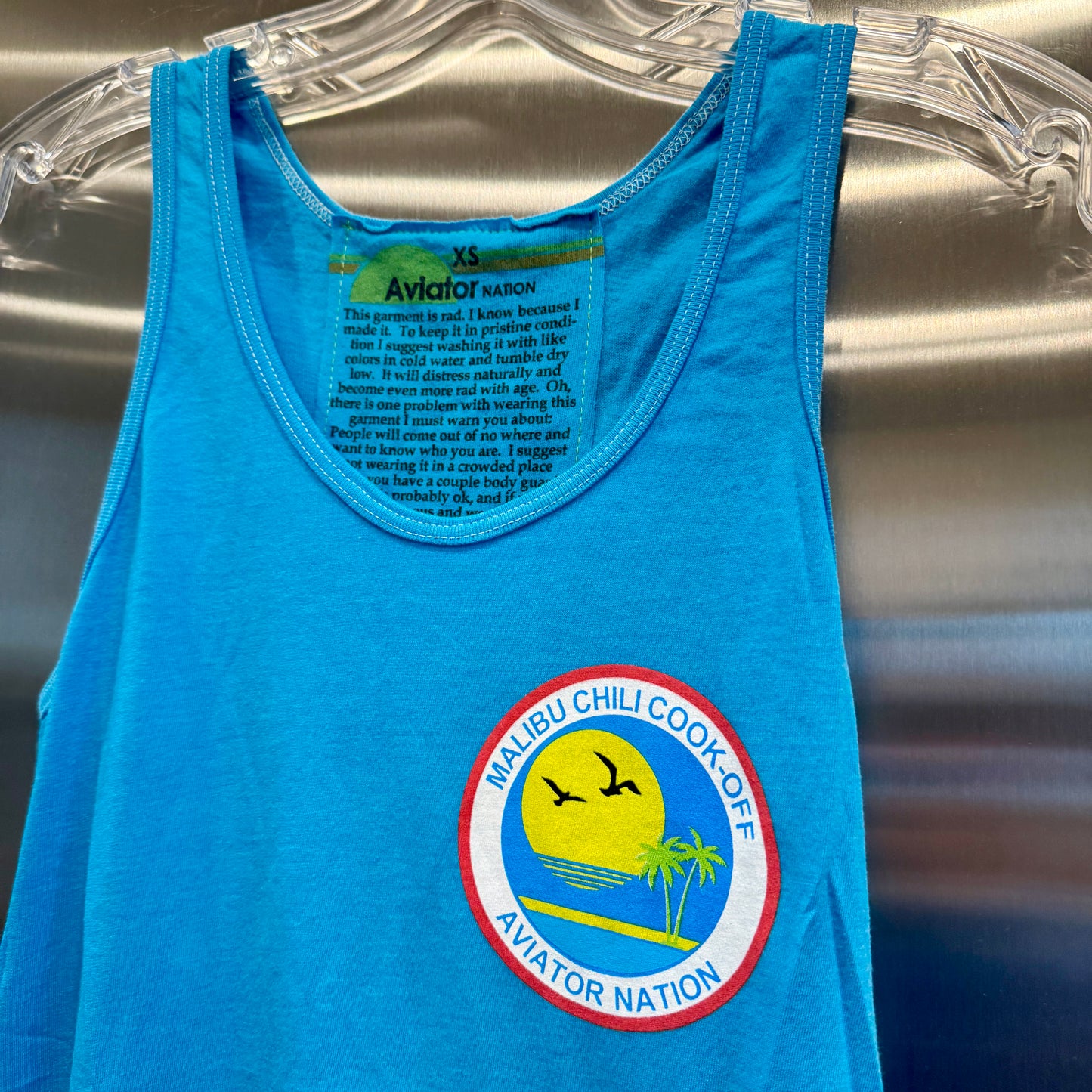 Aviator Nation Malibu Chili Cook Off Blue Tank Top 2023 neon aqua shirt