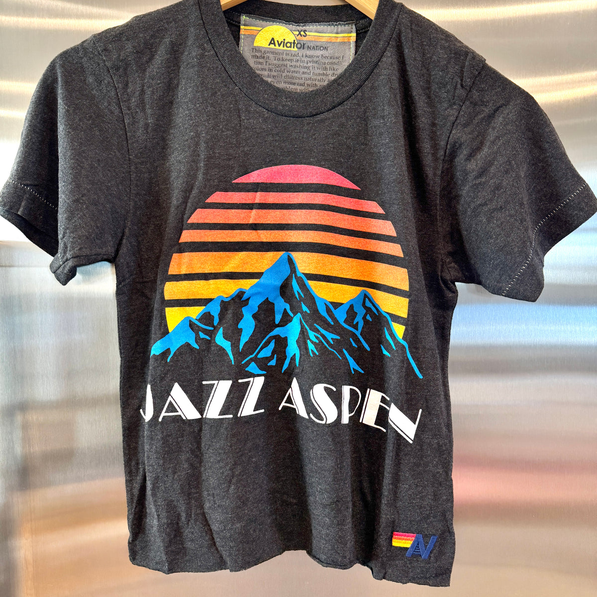 Aviator Nation Aspen Snowmass Jazz Festival 2025 Cropped Boyfriend Tee Shirt - Charcoal Grey