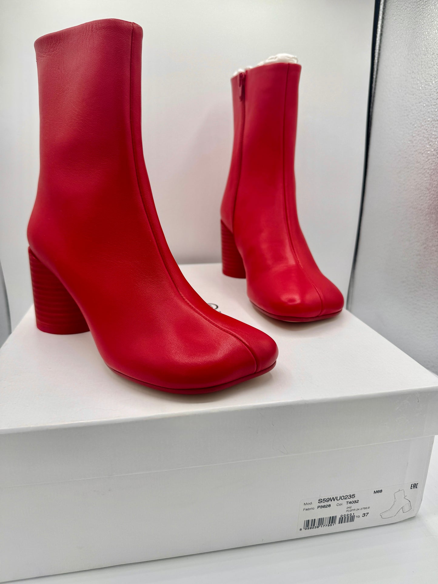 Maison Margeila MM6 Women’s Stitch Out Leather Anatomical Ankle Boots - Red