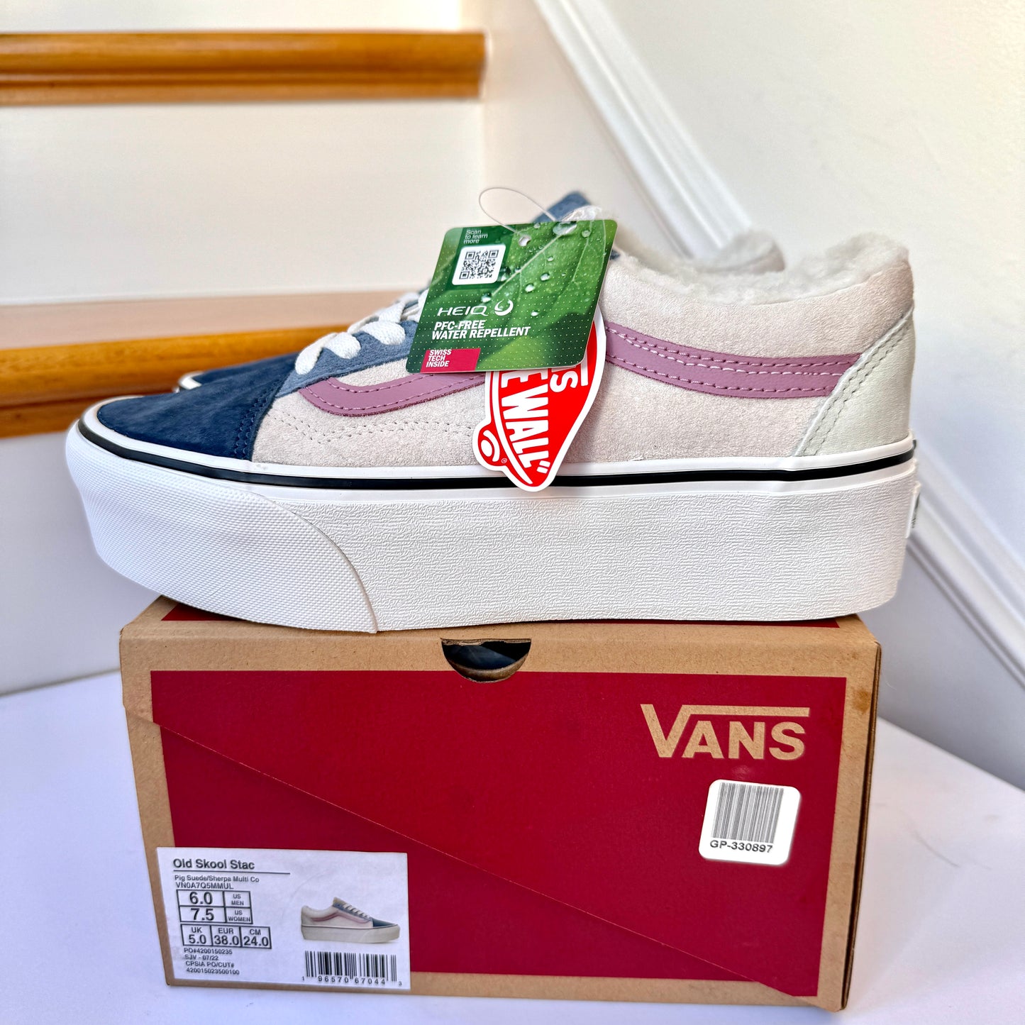 Vans Old Skool Stackform Platform Pig Suede Sherpa Pink Blue Multi Sneakers