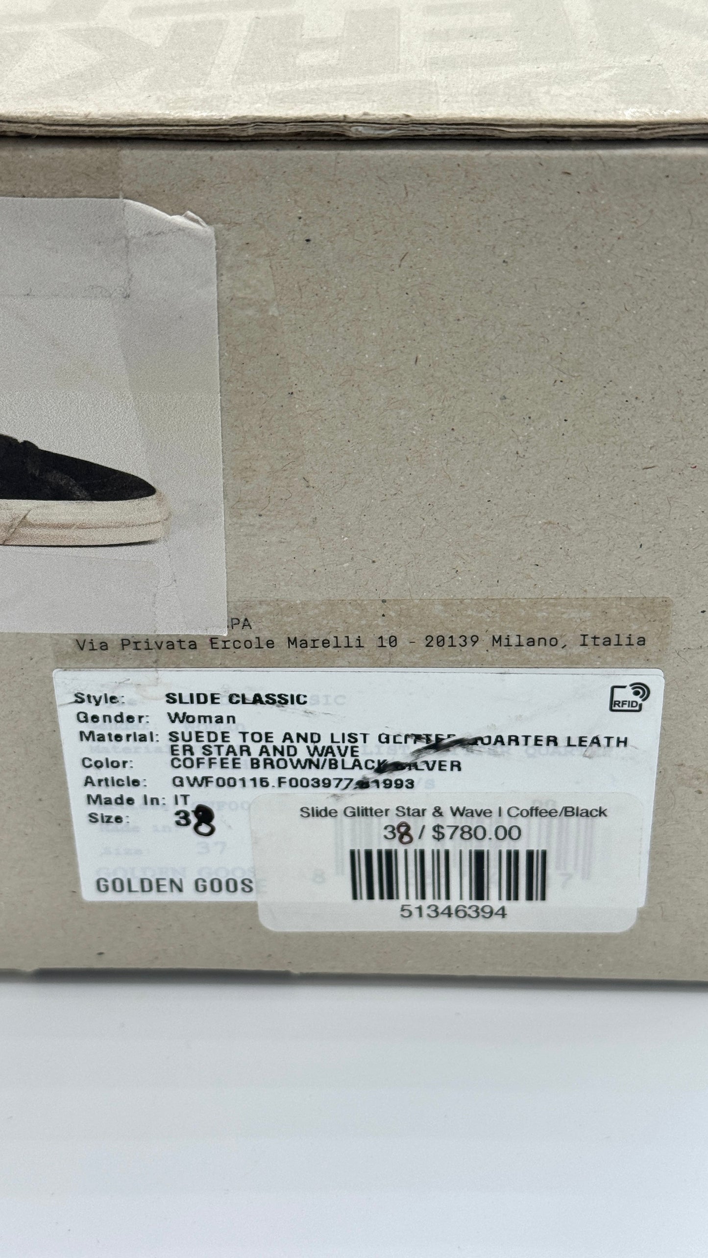 Golden Goose Sneakers Slide in Coffee / Black  Classic Star / Glitter Wave