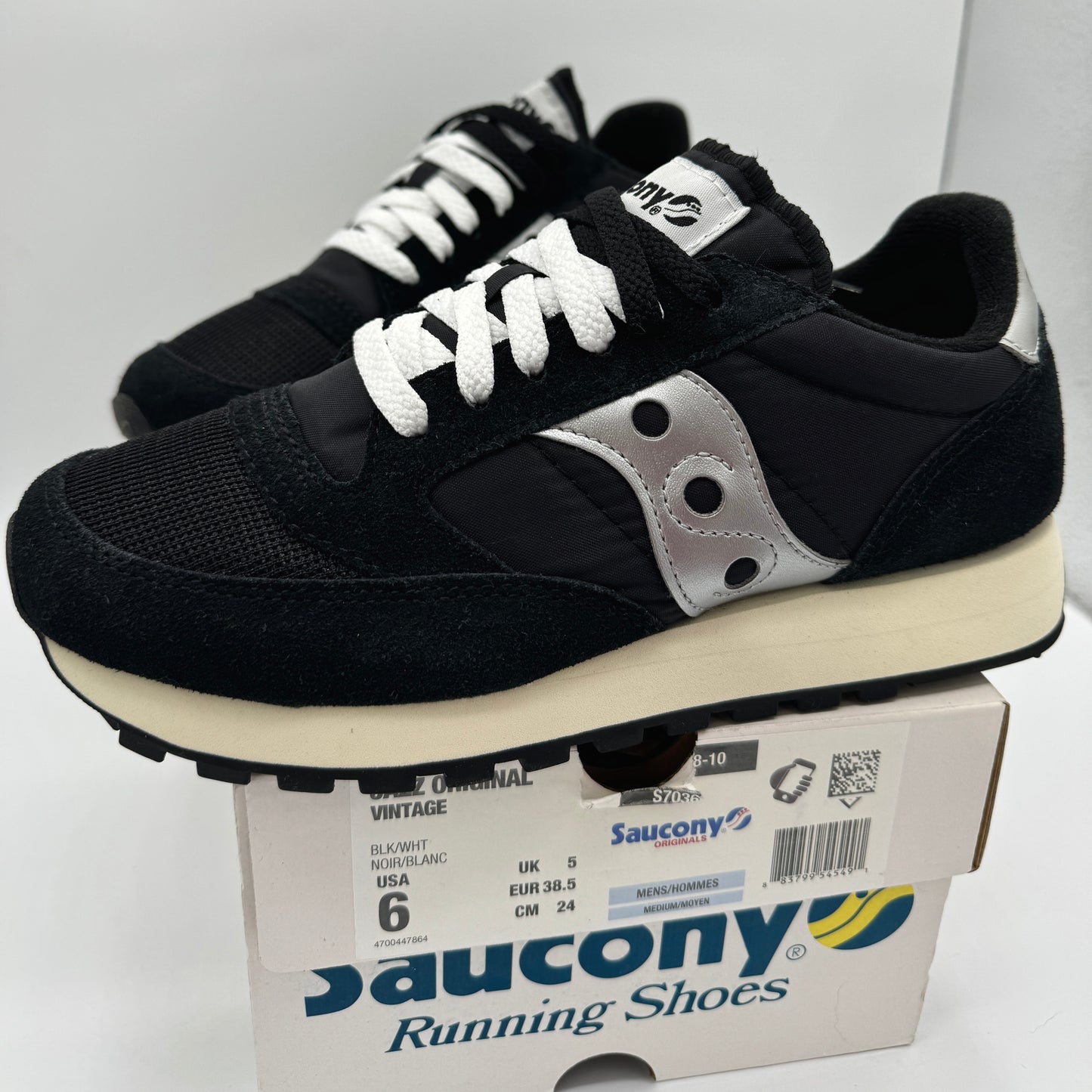 Saucony Jazz Vintage Classic Sneakers Black White Silver Original Runners