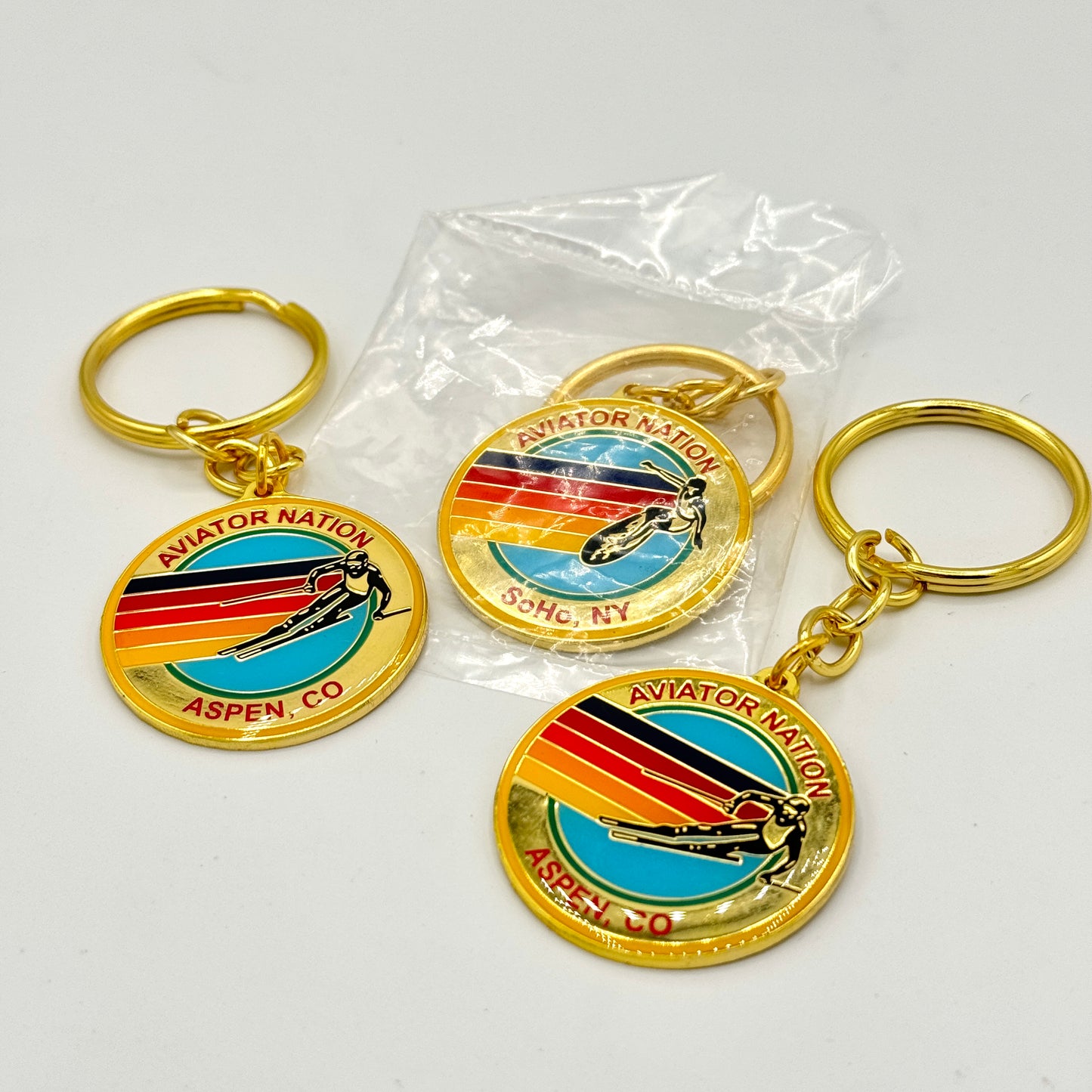 Aviator Nation BUNDLE (3) Logo Keychains Gold key chain brand new Aspen Soho