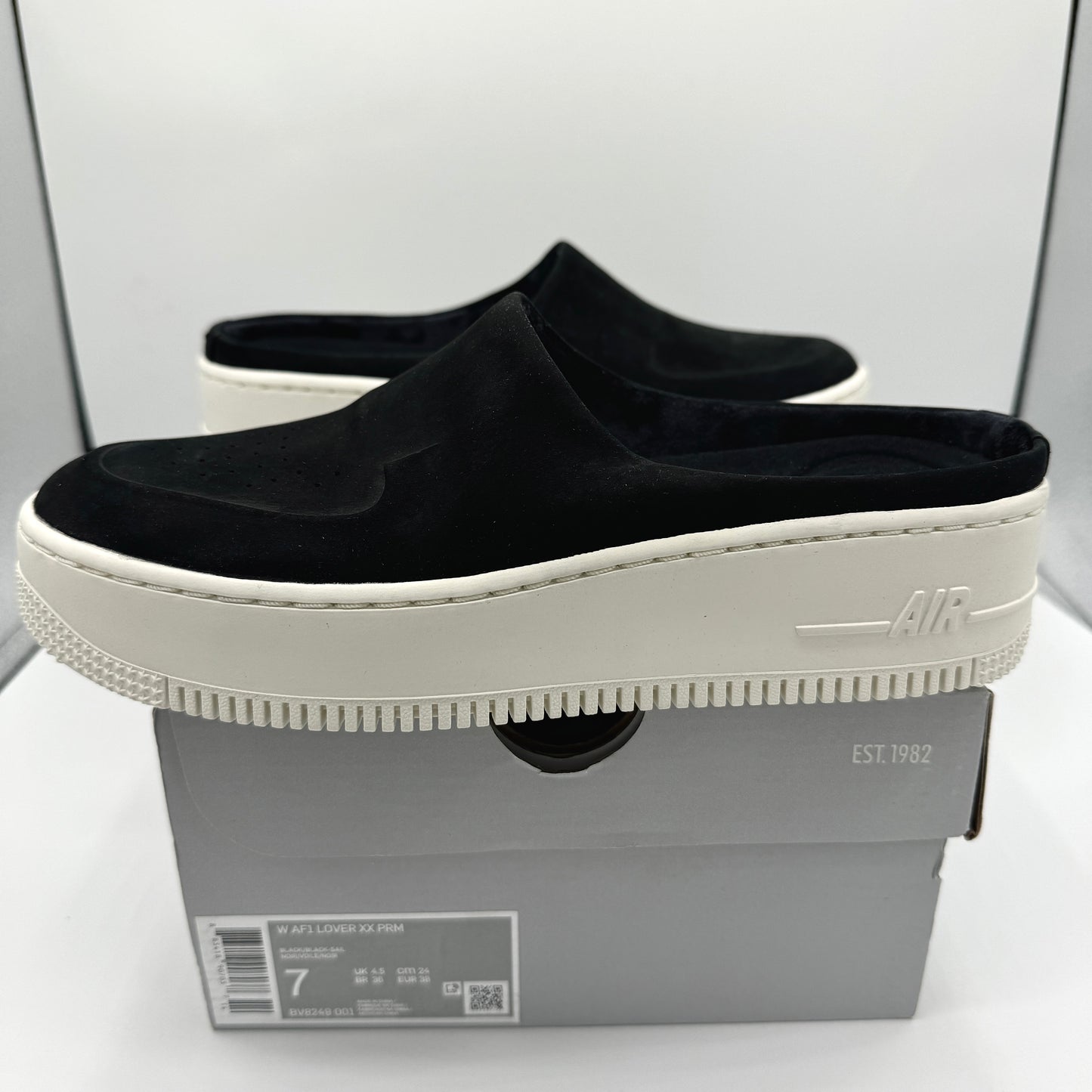 Nike Air Force 1 Lover XX Black Suede Leather Slip On Mule Platform sneakers