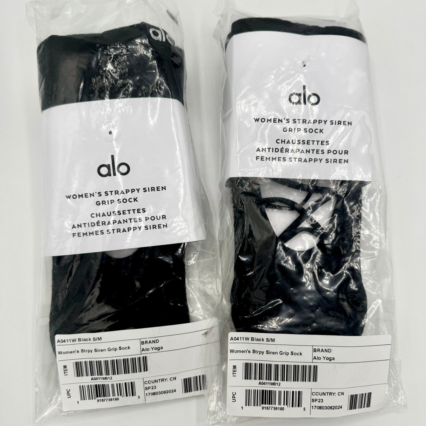 Alo Strappy Siren Grip Socks Black Ballet Barre Pilates Grips