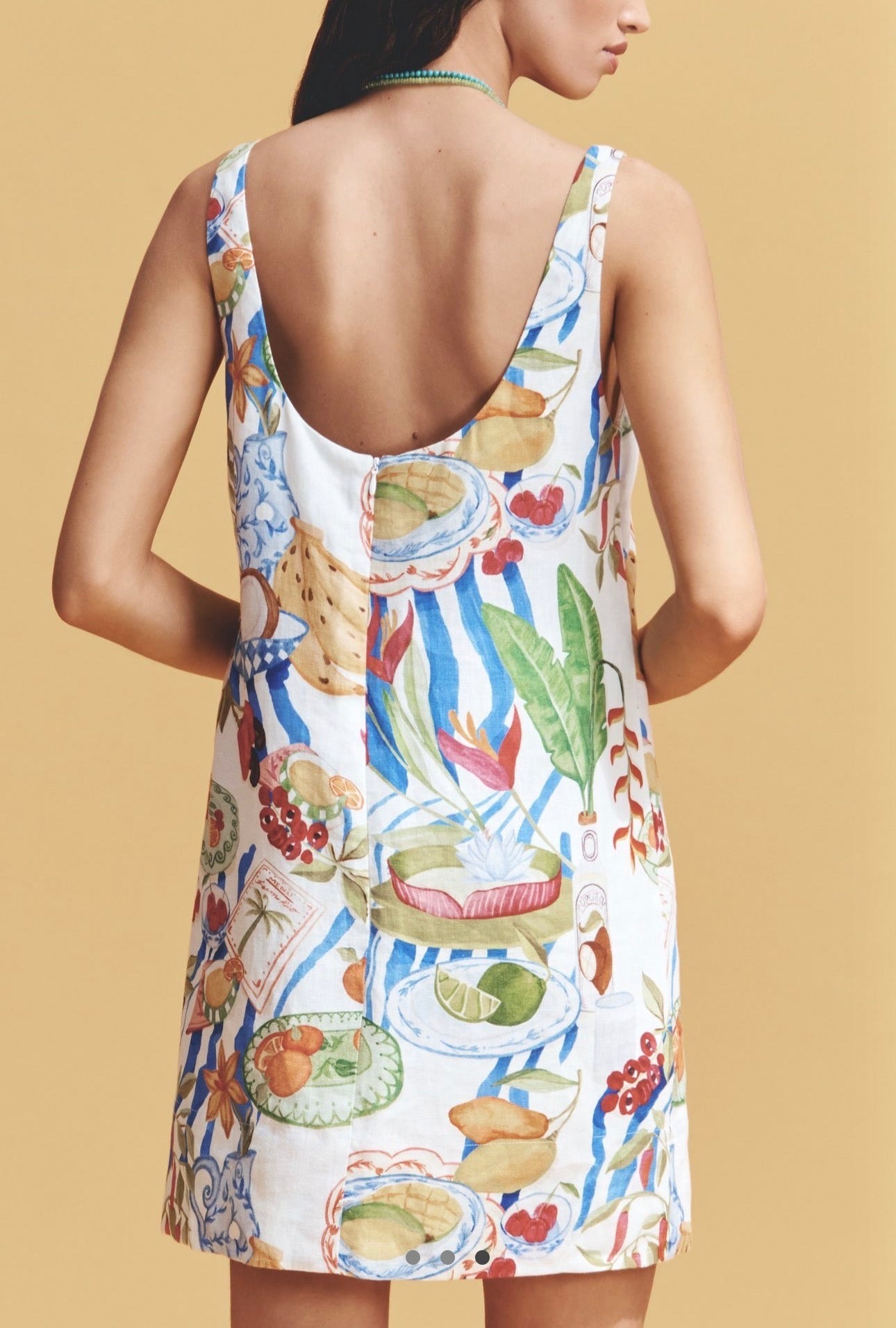 Farm Rio Linen Mini Dress in Fresh Table Multicolor
