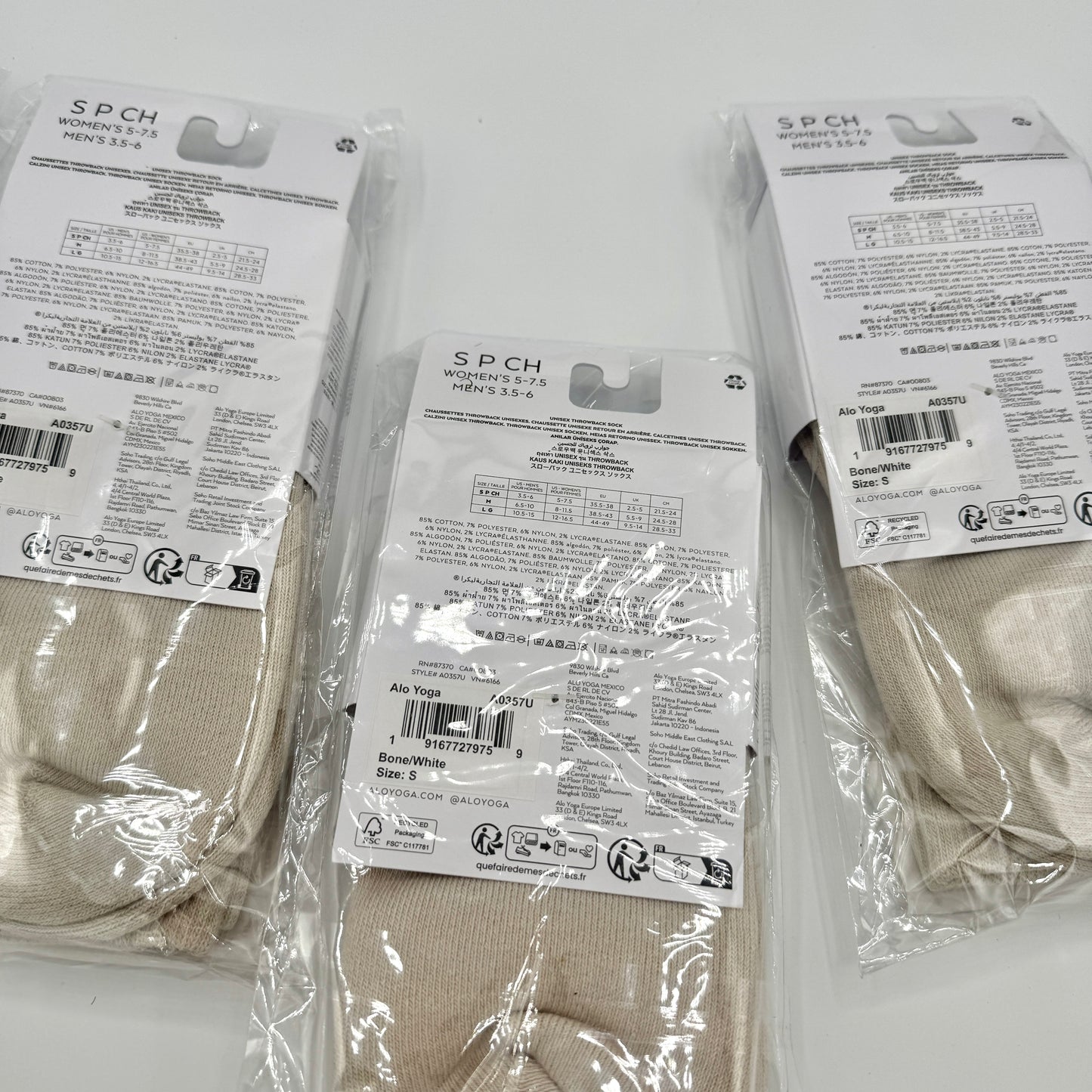 Alo Yoga (Bundle) Unisex Throwback Socks, 4x Pairs - Bone / White