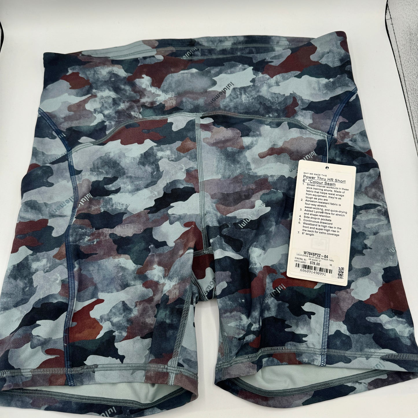 Lululemon Power Thru HR High Rise Short Color Seam in Blue Camo 6” Inseam