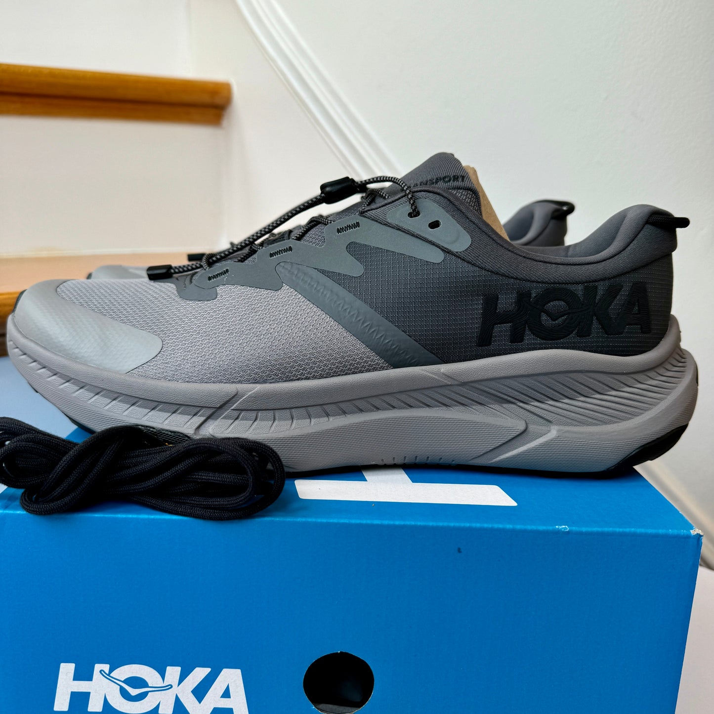 Hoka Transport Castlerock Grey / Black Athletic Hiking Shoes , Castle rock