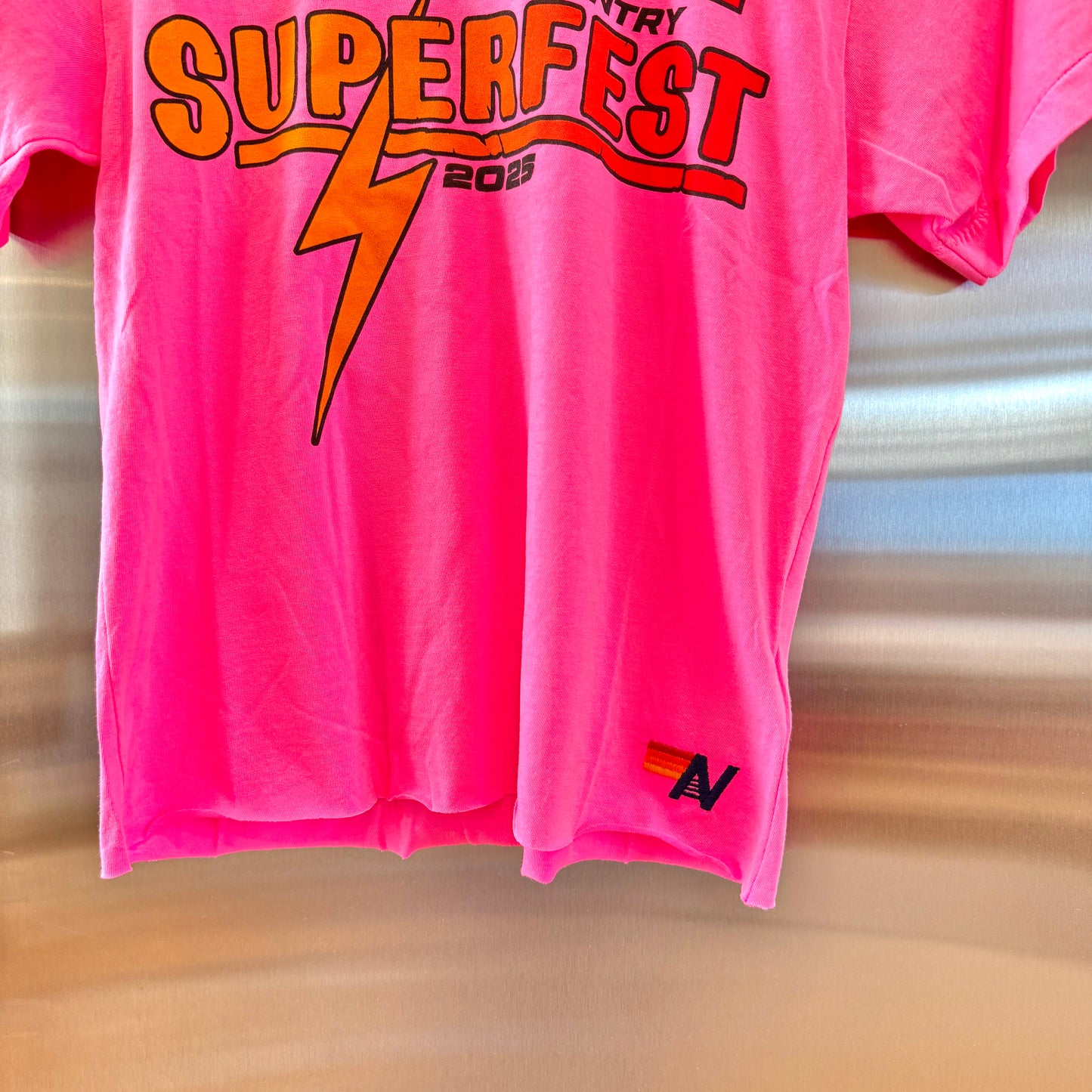 Aviator Nation Buckeye Fest 2025 Boyfriend Cropped Tee Shirt - Neon Pink