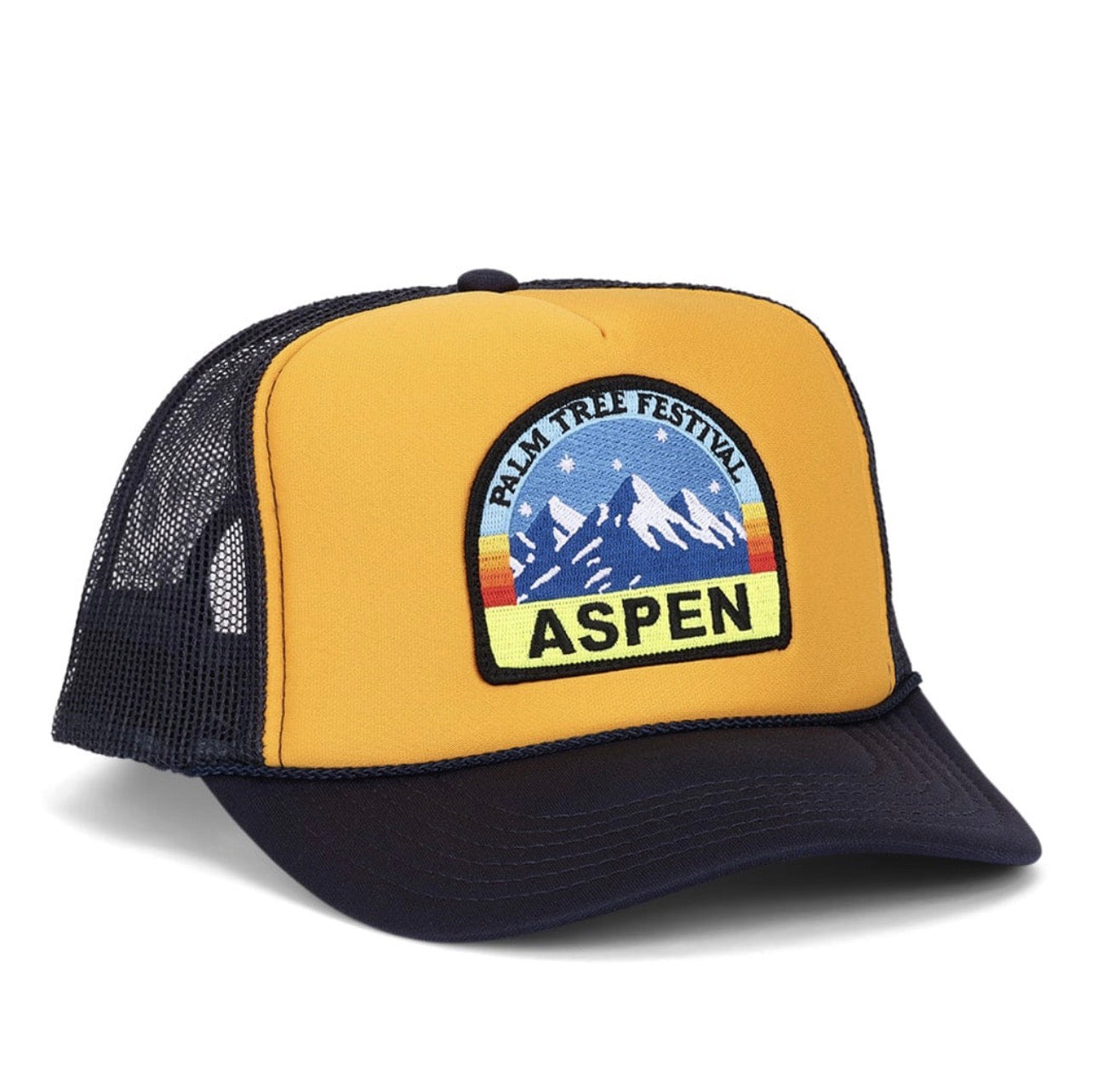 Aviator Nation Aspen Palm Tree Festival Trucker Hat - Navy / Gold