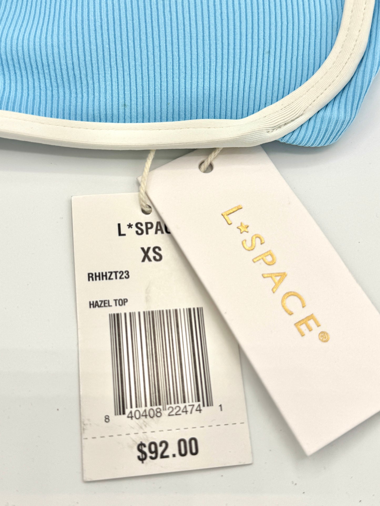 L Space Hazel Swim Top in Seaspray Blue / Cream , Ribbed Bikini