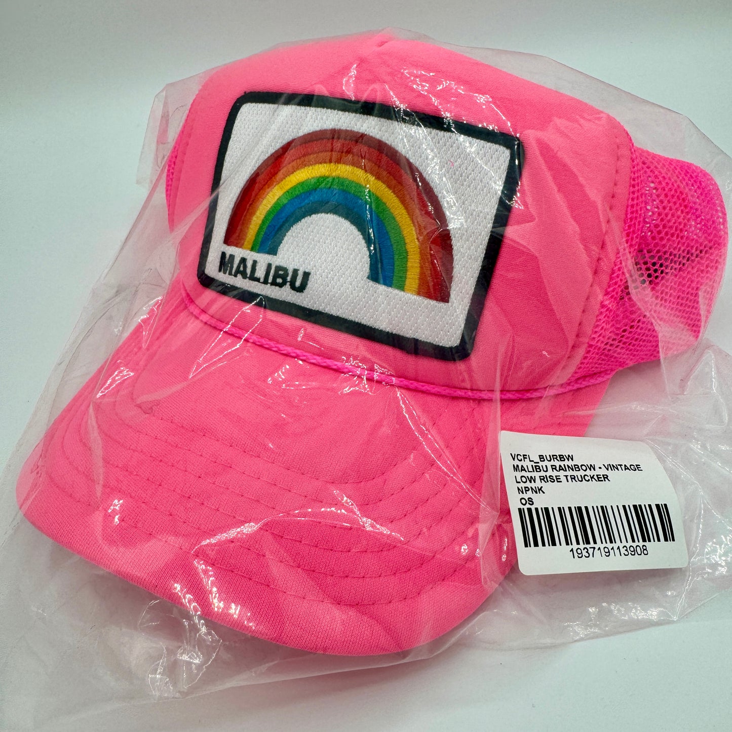 Aviator Nation Pink Trucker Hat Malibu Rainbow Patch Neon Embroidered