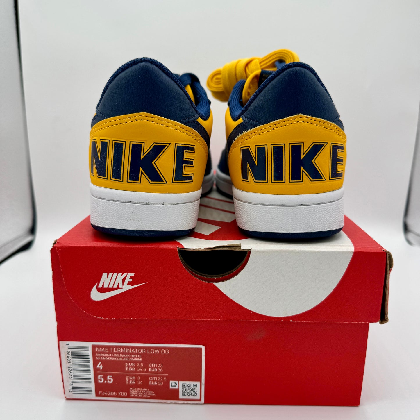 Nike Terminator Low in University Gold / Navy Blue “ Michigan “ Unisex Shoes