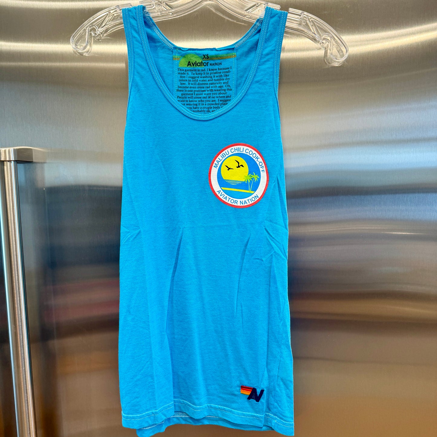 Aviator Nation Malibu Chili Cook Off Blue Tank Top 2023 neon aqua shirt