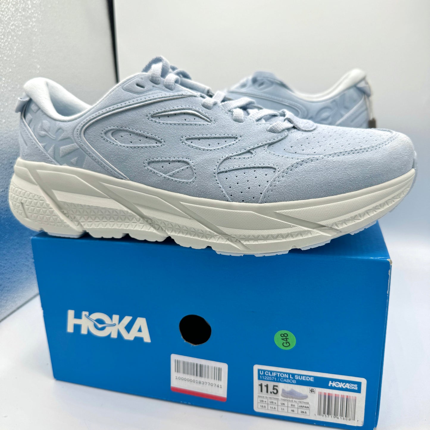 Hoka Clifton L Suede in Country Air / Bit of Blue UNISEX Shoes Leather BLRK