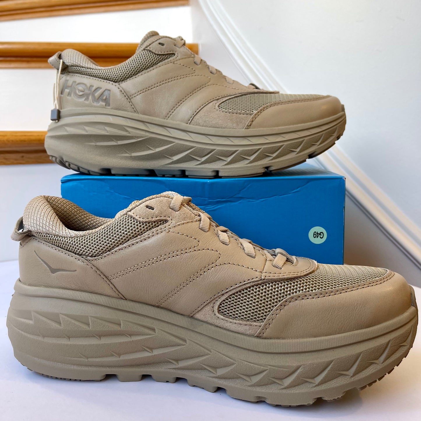 Hoka Bondi L Leather U Unisex , Hoka One One Oxford Tan Cushioned Shoes