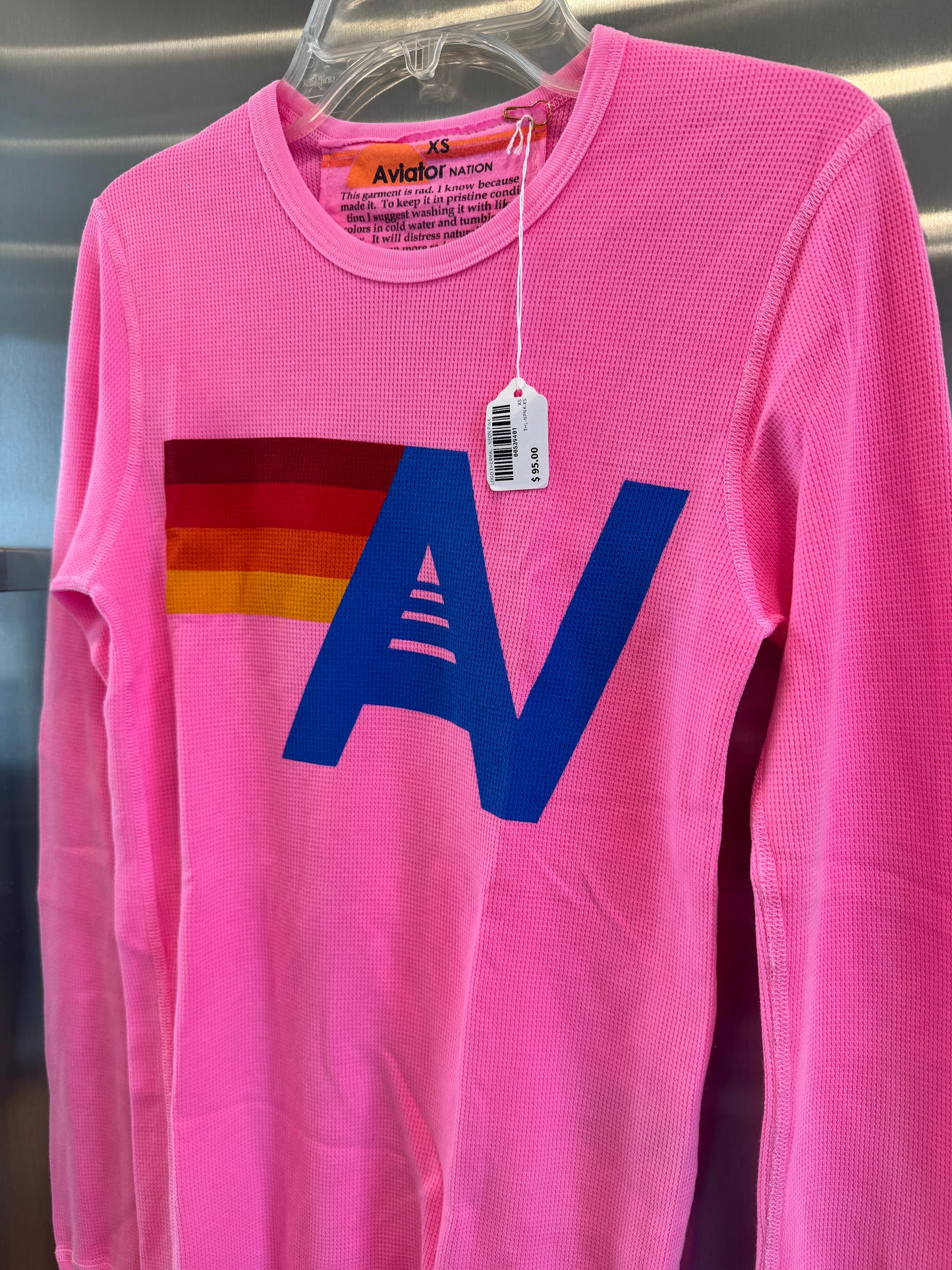 Aviator Nation Thermal Shirt with Classic AV Logo Neon Pink Unisex