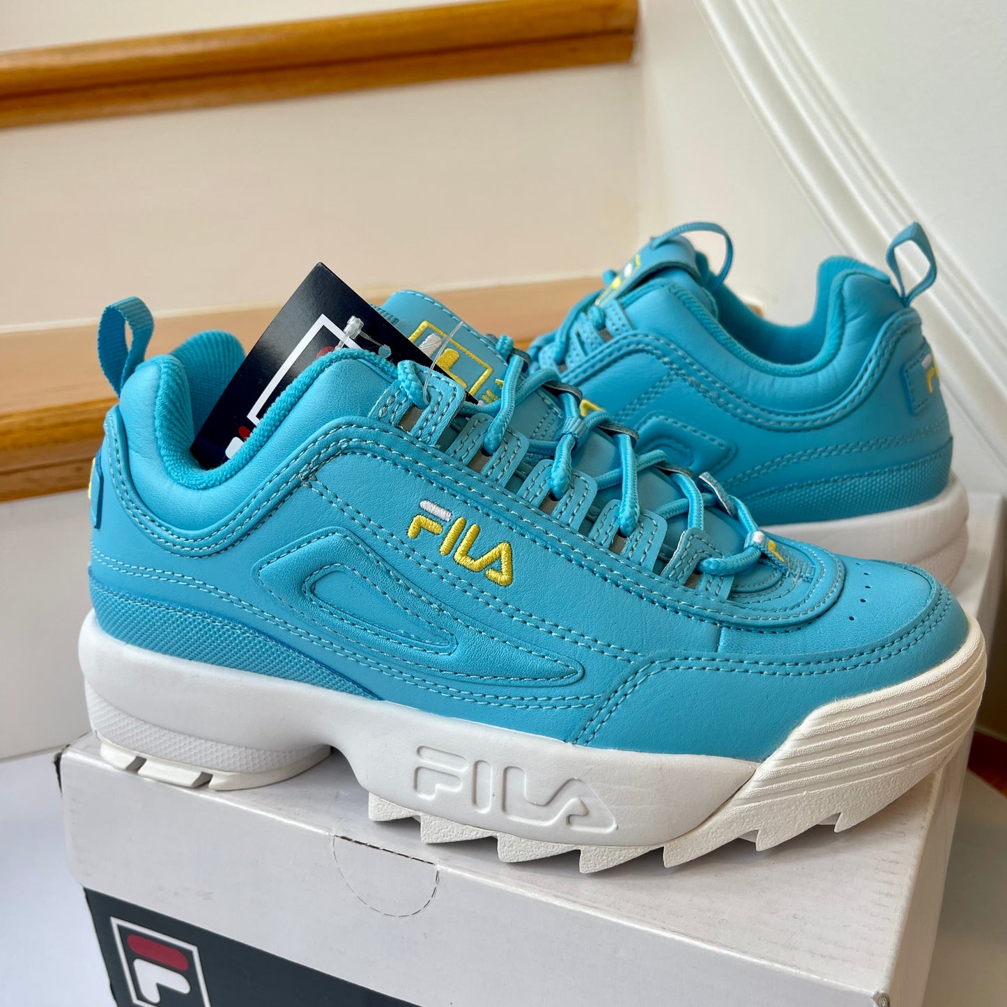 Fila Disruptor 2 Premium— blue with yellow - Women’s platform sneakers