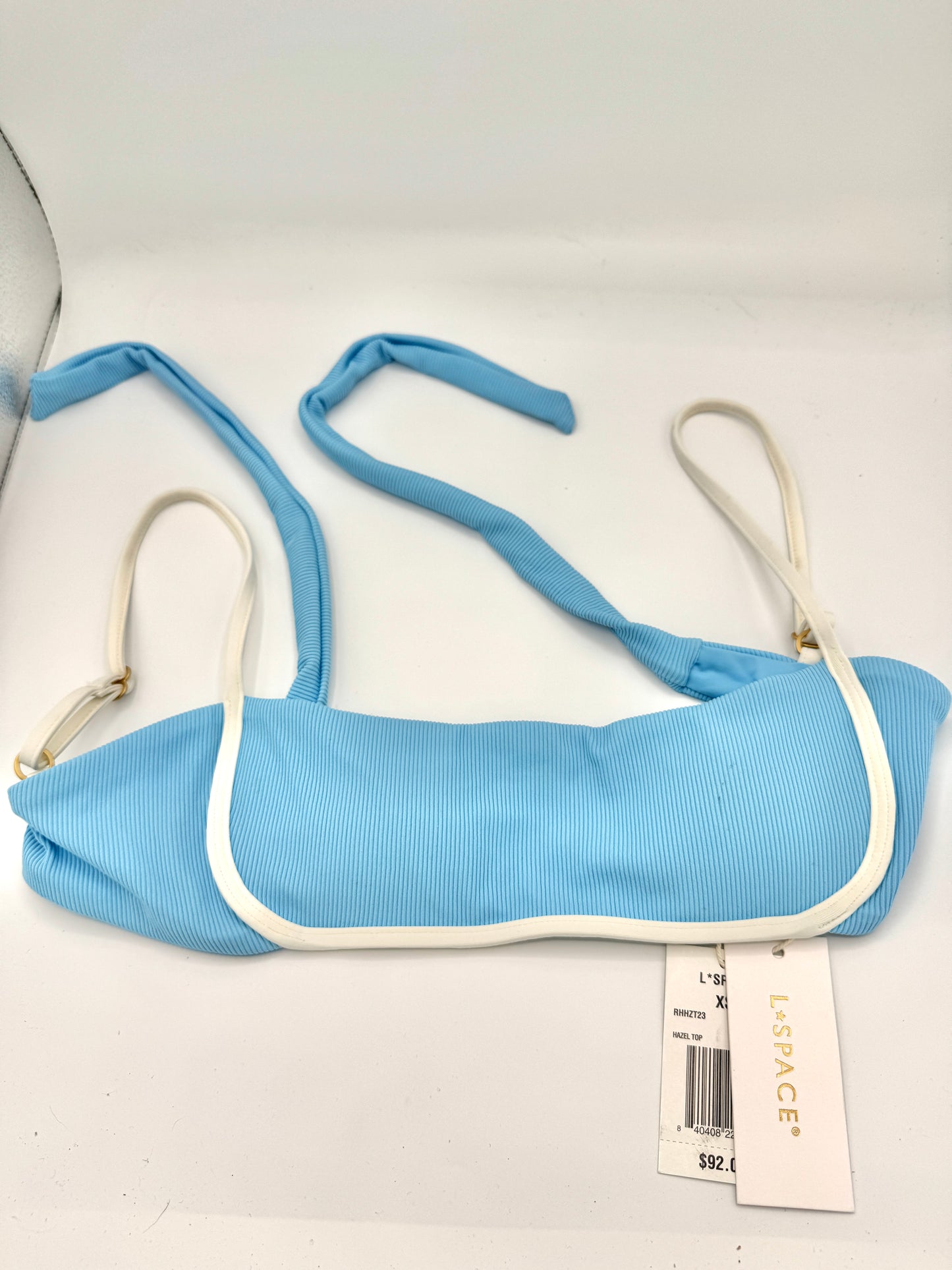 L Space Hazel Swim Top in Seaspray Blue / Cream , Ribbed Bikini