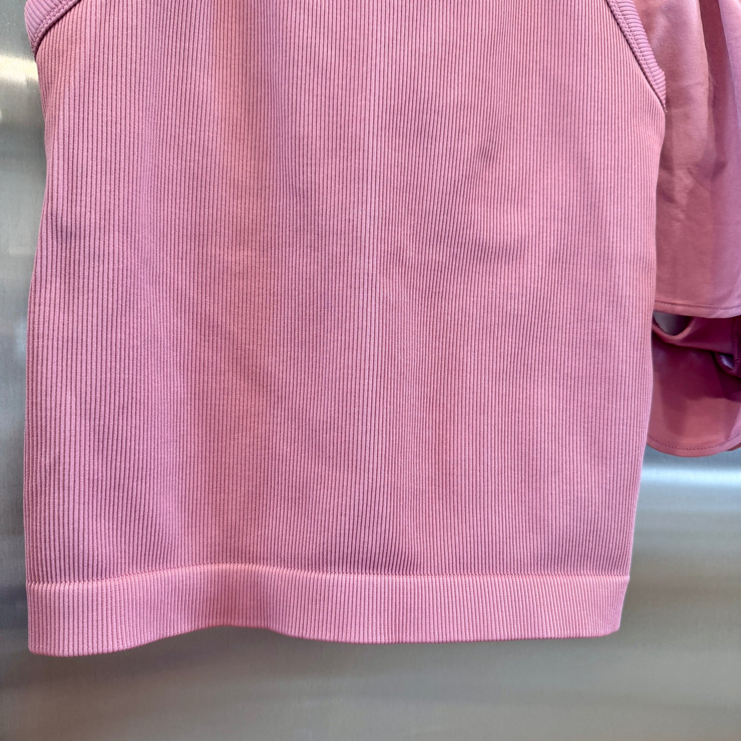 Alo Matching Set- Match Point Shorts and Seamless Ribbed Favorite Full Length Bra Tank Top in Pink Wild Rose
