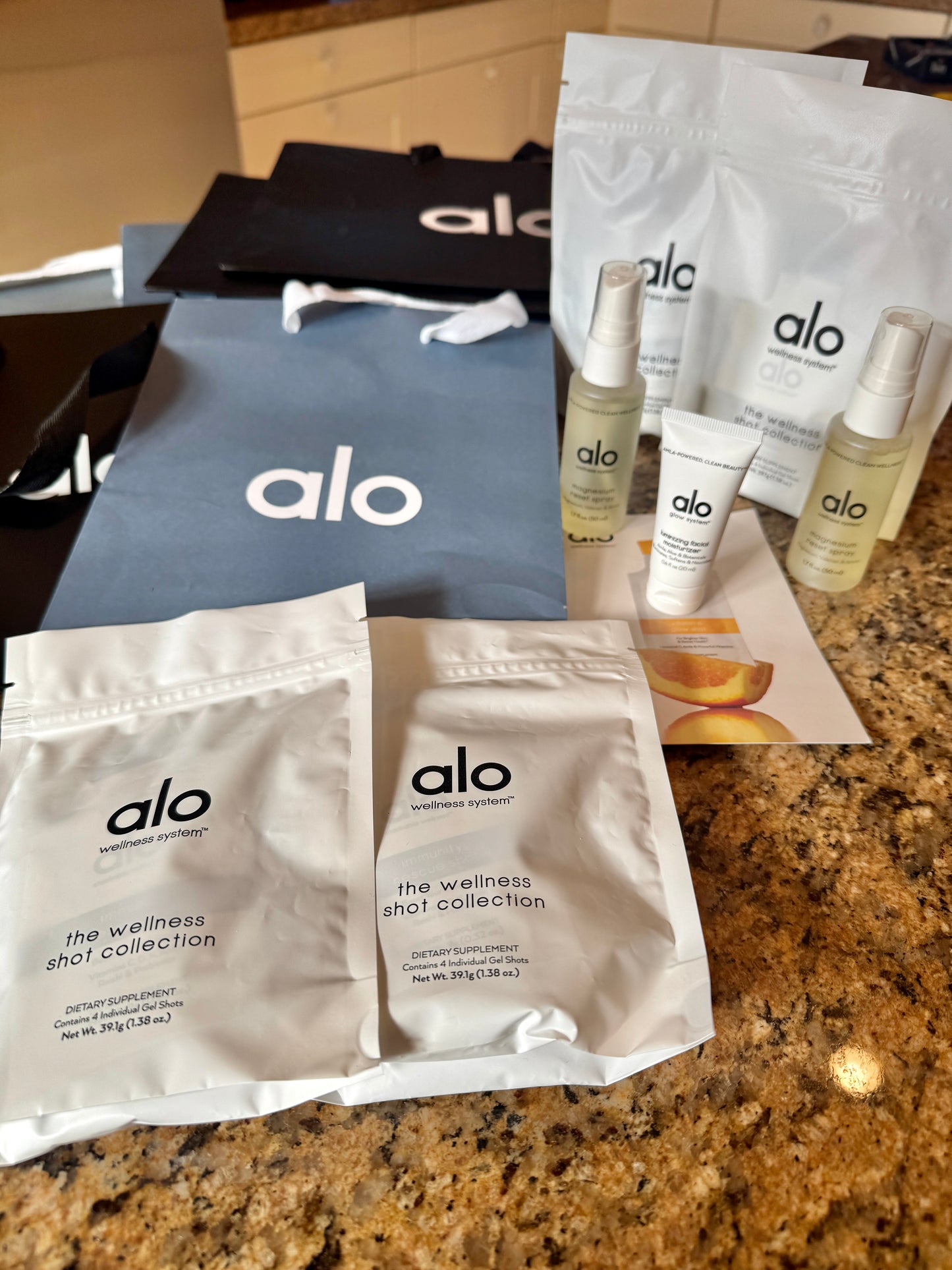 Alo Yoga Bundle of Travel Wellness and (6) Paper Bags / Gift Bags