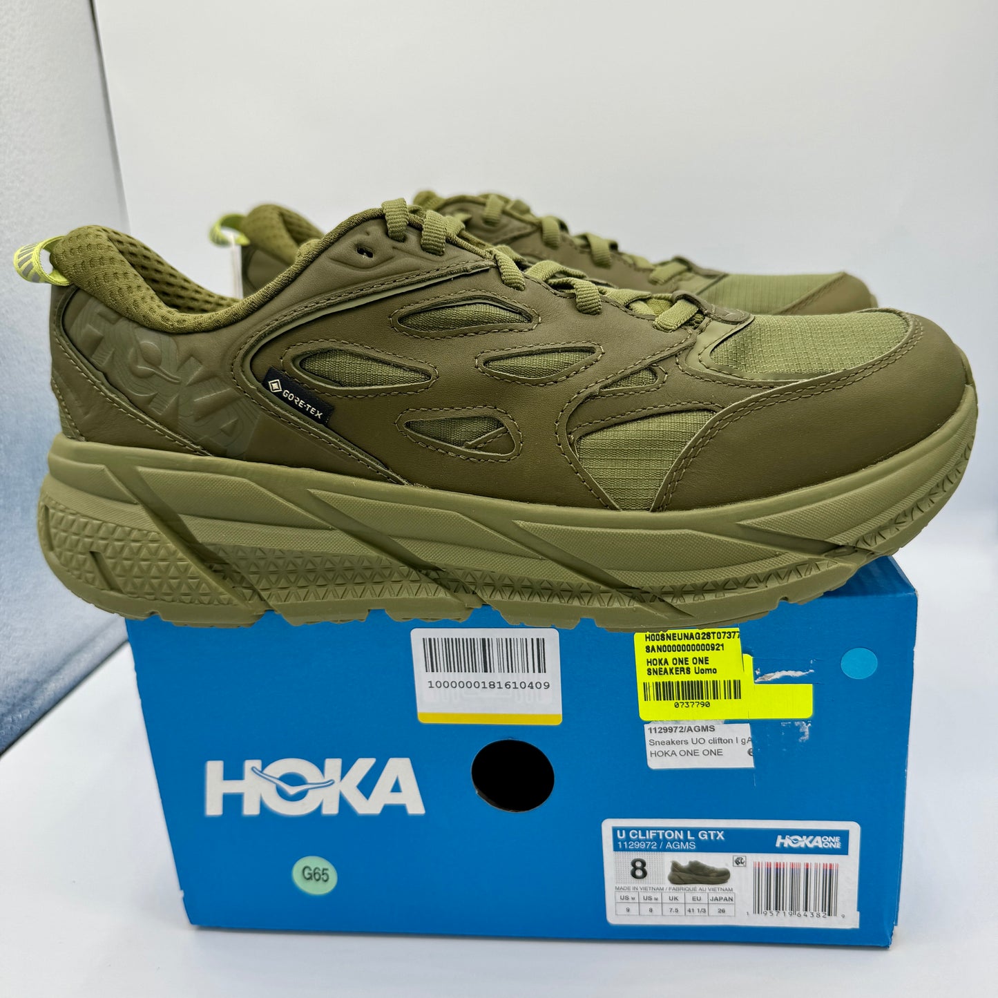 Hoka Clifton Leather Gore-Tex Waterproof Unisex Green Khaki Olive AGMS