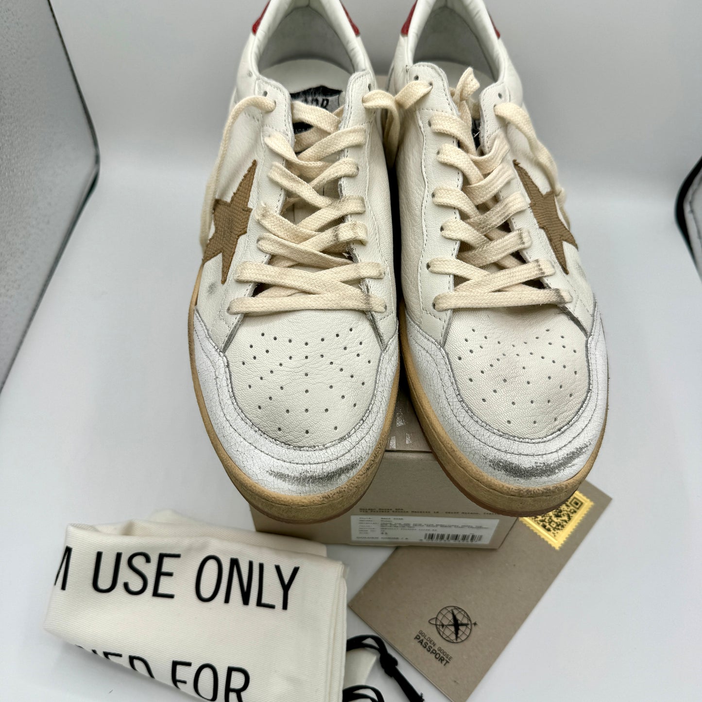 Golden Goose Ballstar Women’s sneakers white red beige leather distressed