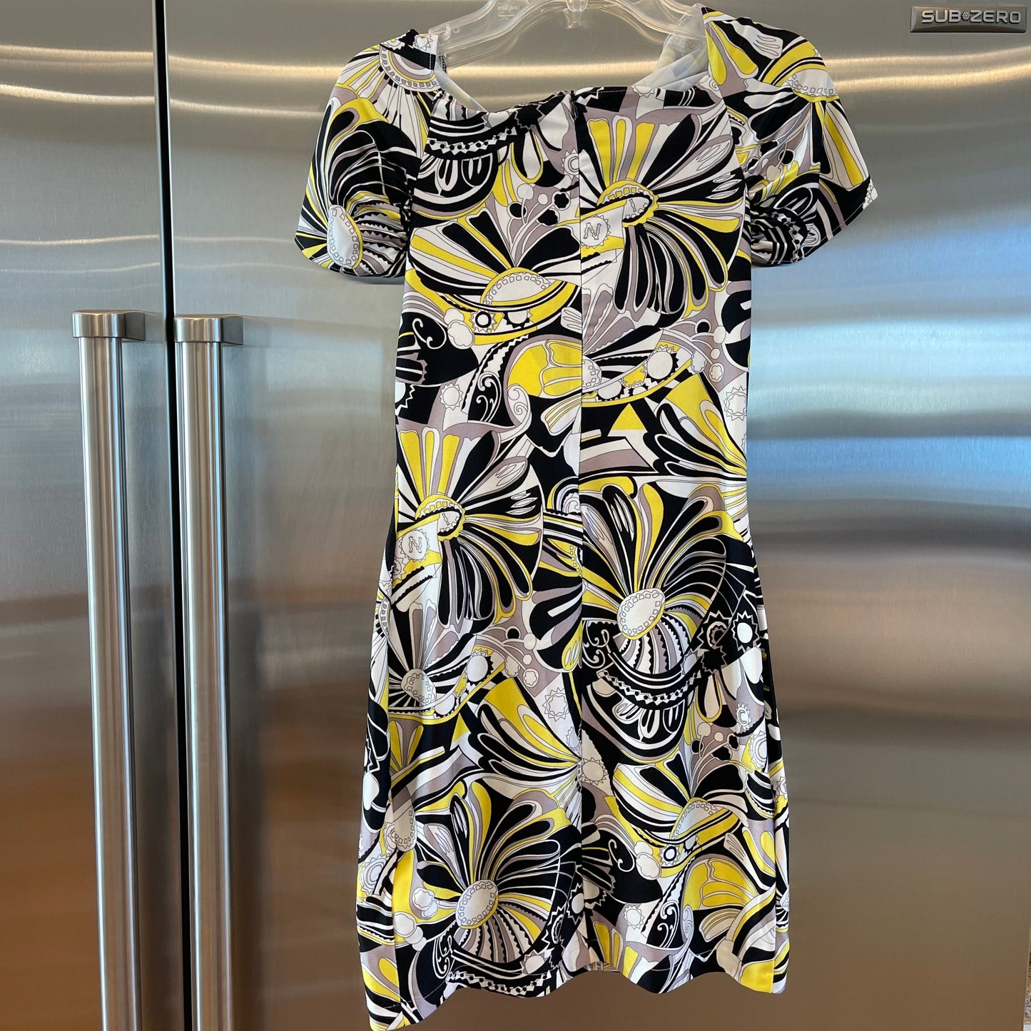 Coperni Cutout Twist Mini Dress in Yellow Black white abstract print