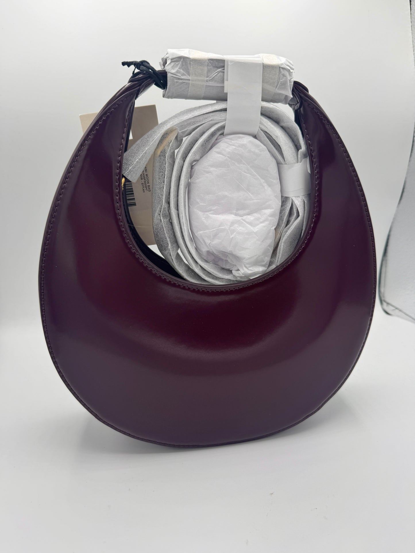 Staud Mini Moon Purse in Syrah Burgundy Leather, Crossbody Bag