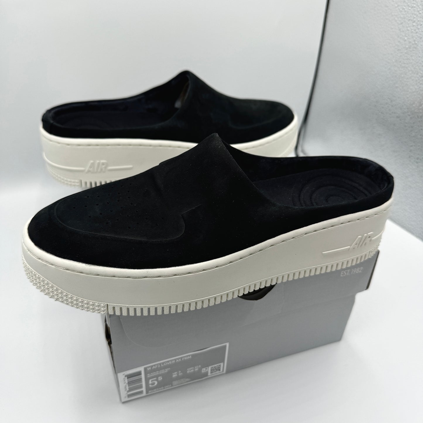 Nike Air Force 1 Lover XX Black Suede Leather Slip On Mule Platform sneakers