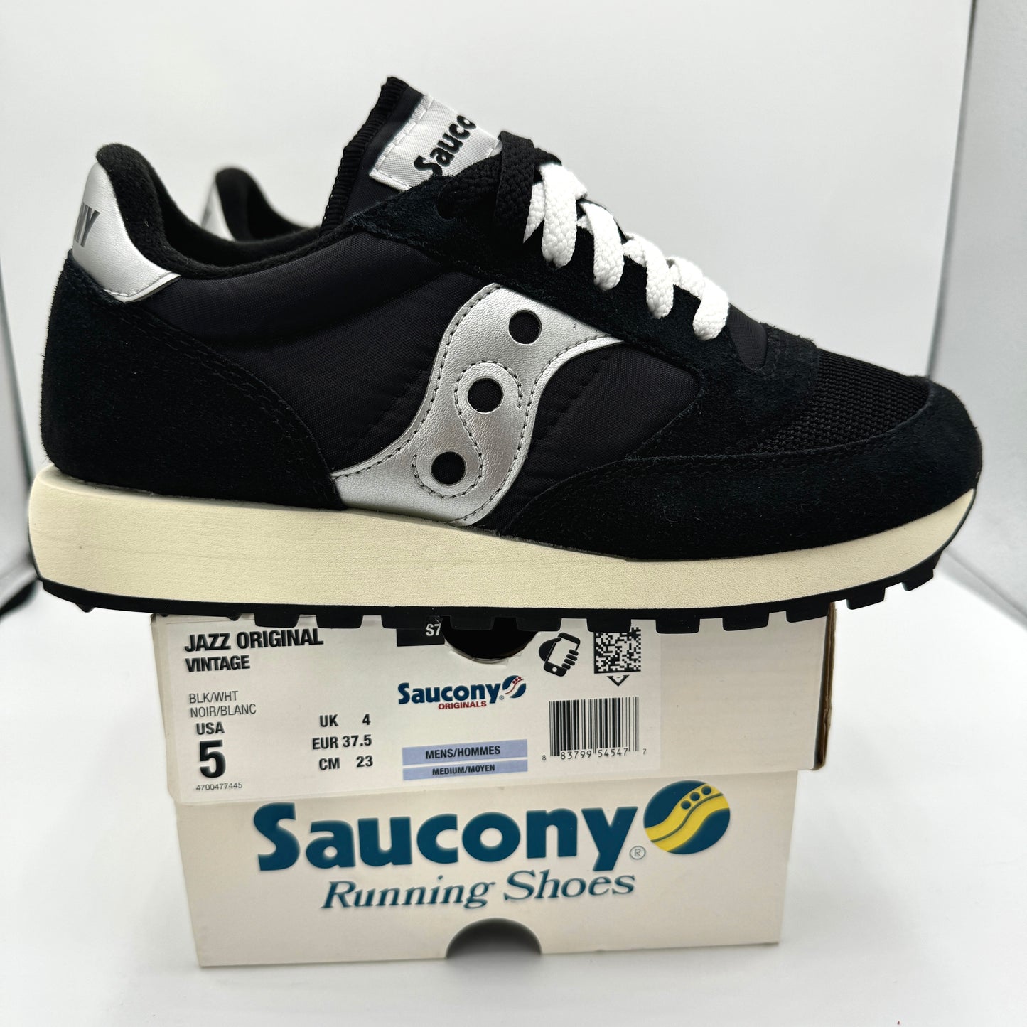 Saucony Jazz Vintage Classic Sneakers Black White Silver Original Runners