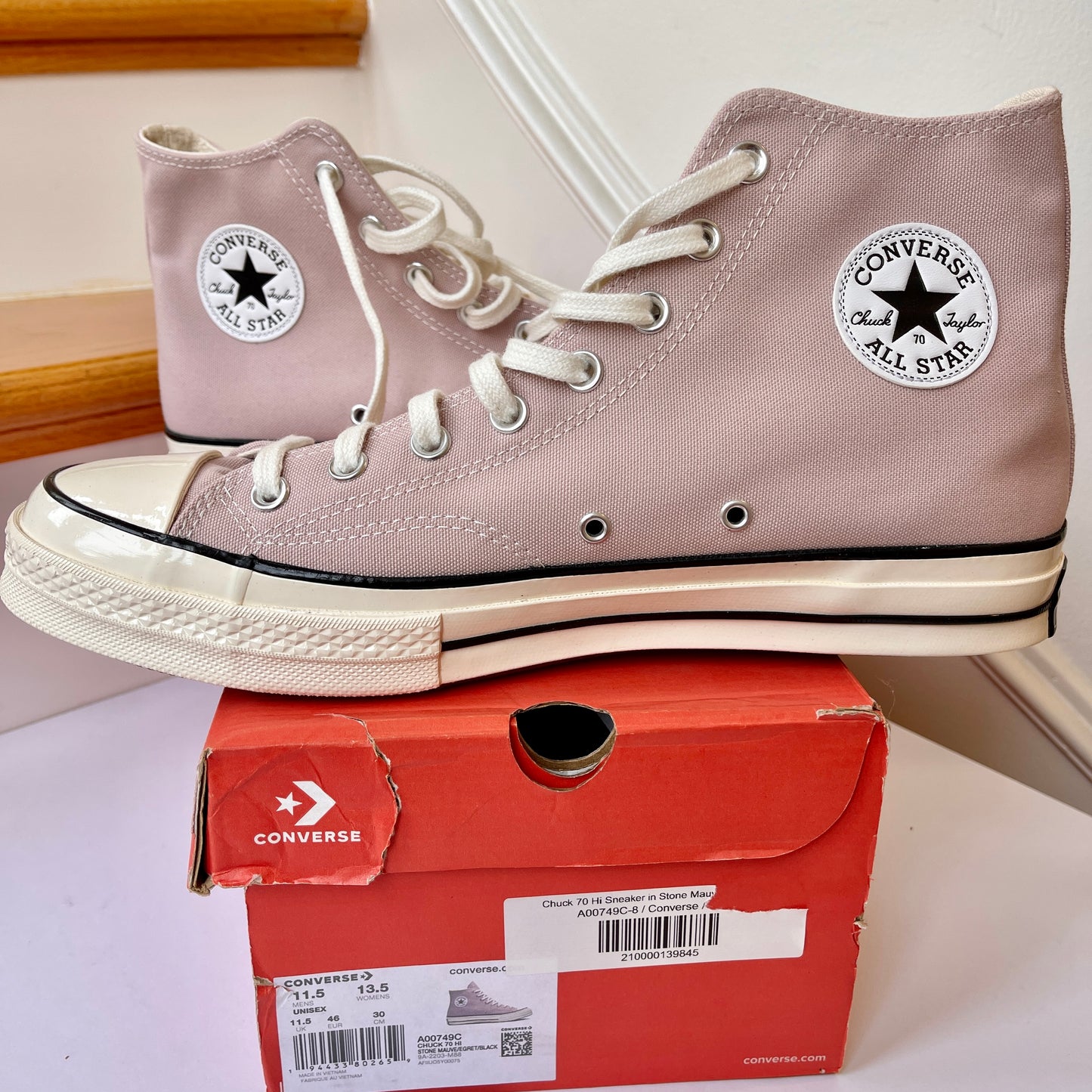 Converse Chuck 70 Hi High Top Sneakers Stone Mauve Light Pink Classic Egret