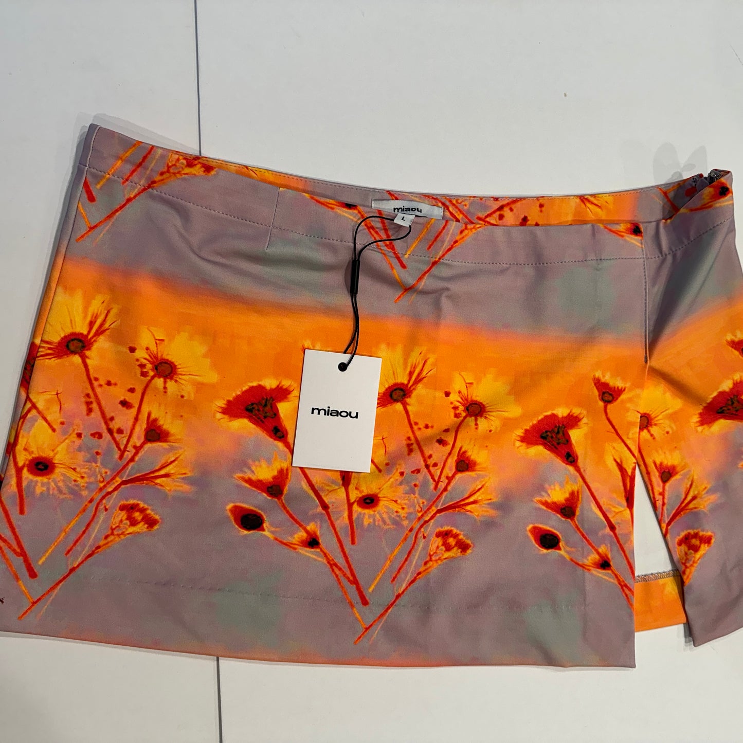 Miaou Mini Skirt Micro in Sunrise Orange Multicolor Floral Print