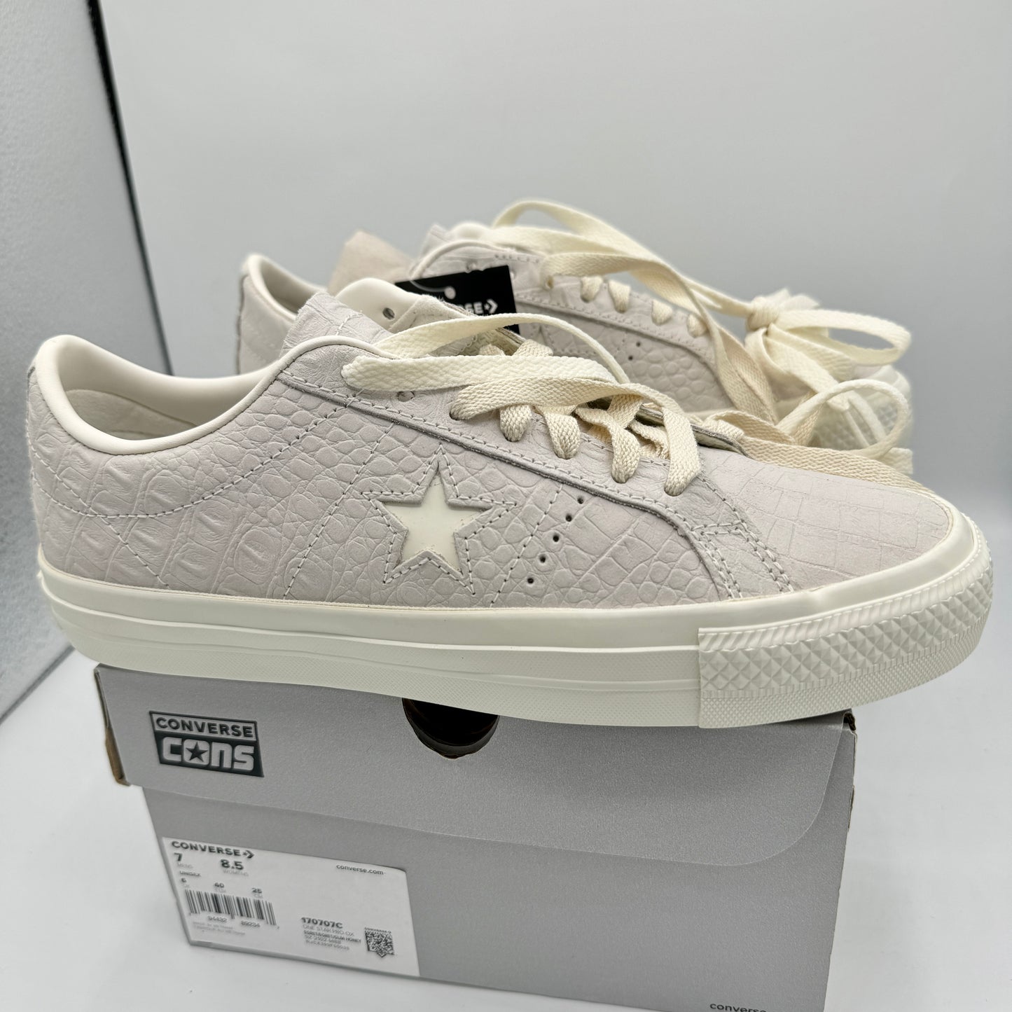 Converse One Star Pro OX Egret Grey Sneakers Croc Embossed Leather UNISEX