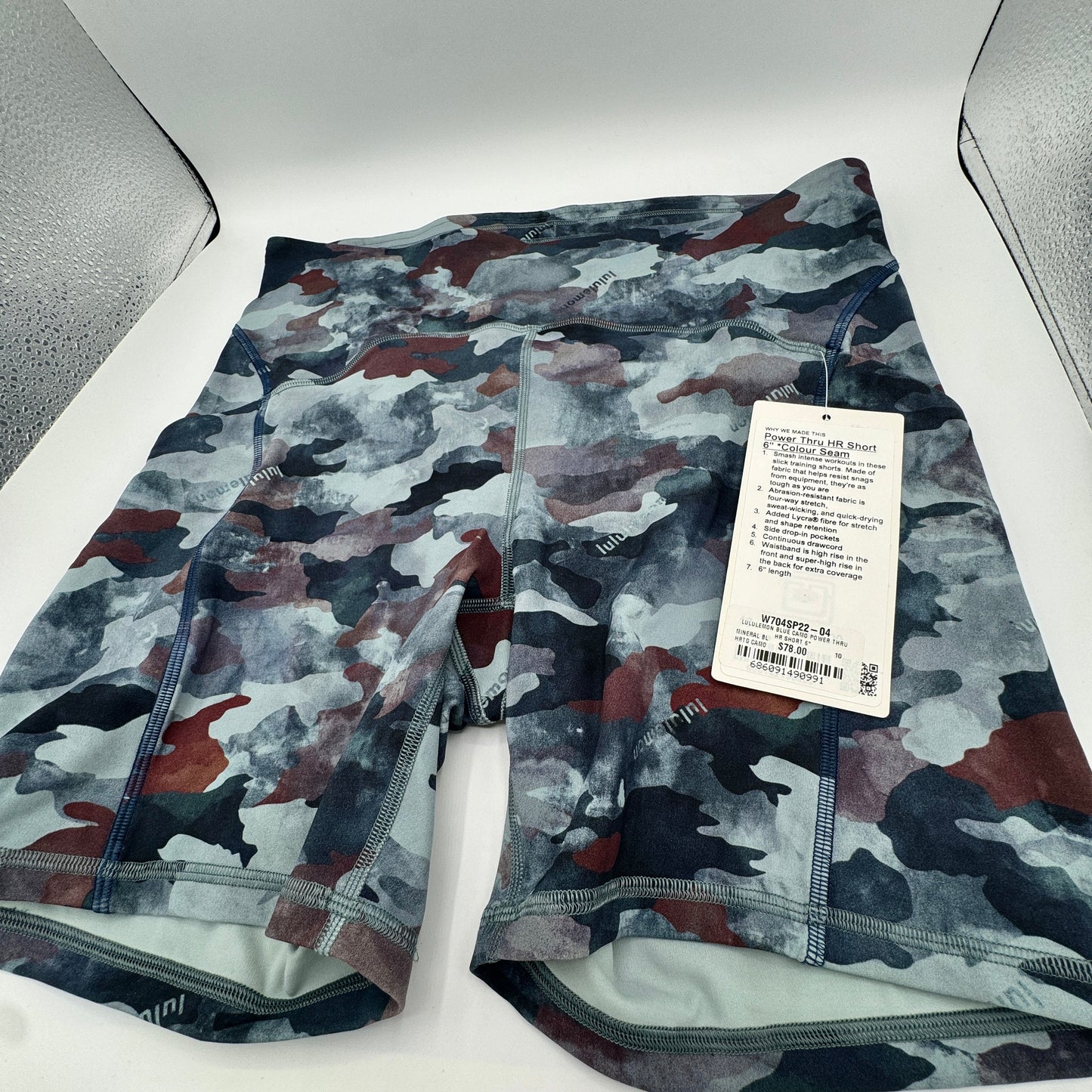 Lululemon Power Thru HR High Rise Short Color Seam in Blue Camo 6” Inseam