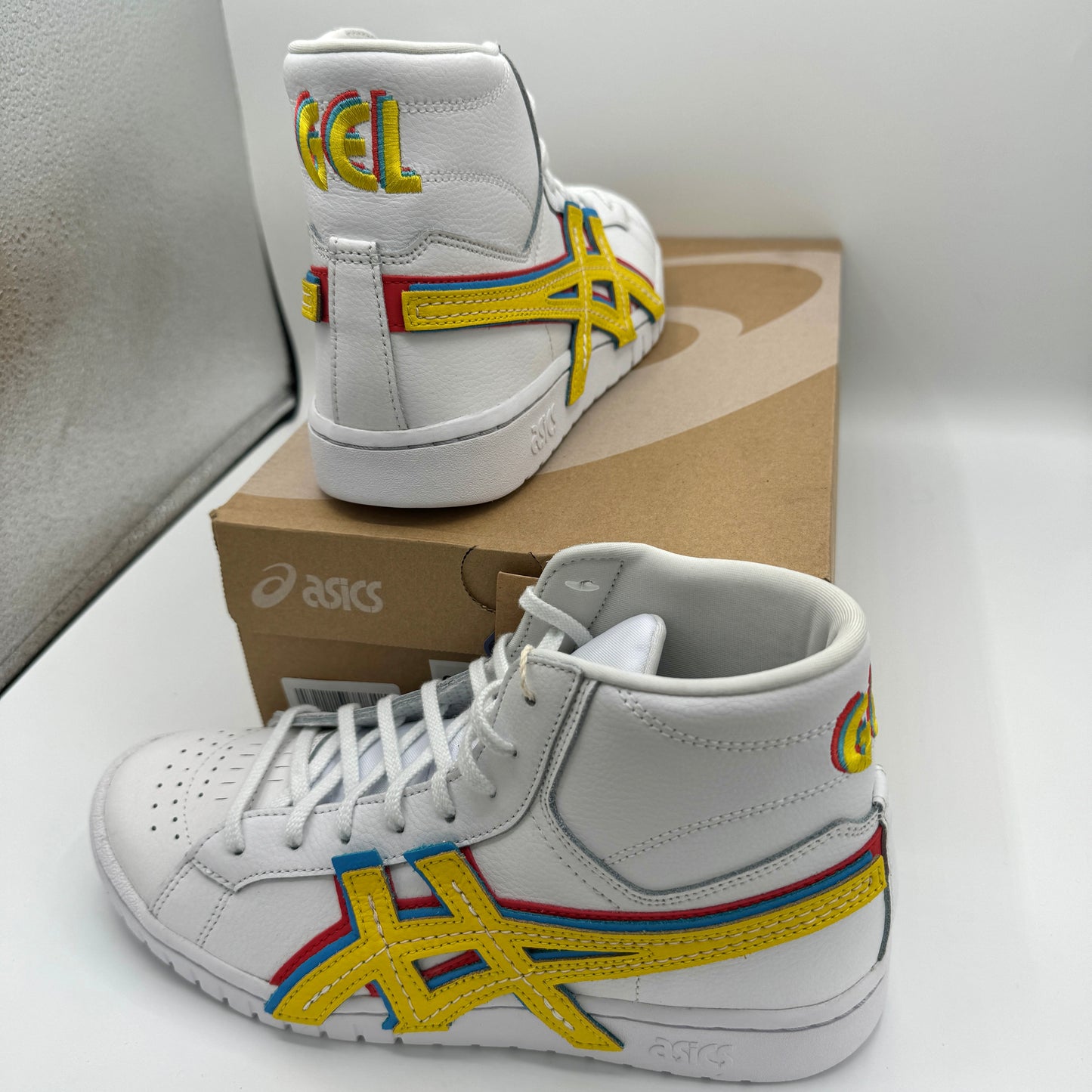 Asics Atmos ‘ 3 Strand ‘ Gel PTG MT White Yellow Blue Mid Sneaker Leather