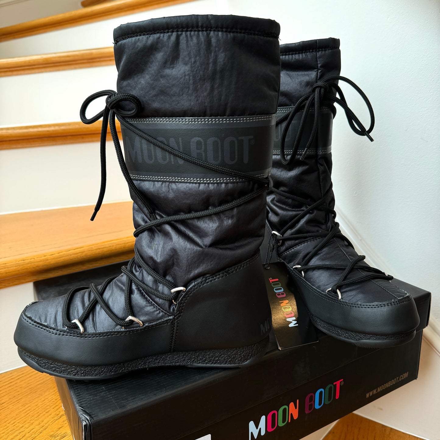 Moonboot High Nylon Classic All Black Snow Boots waterproof winter shoes