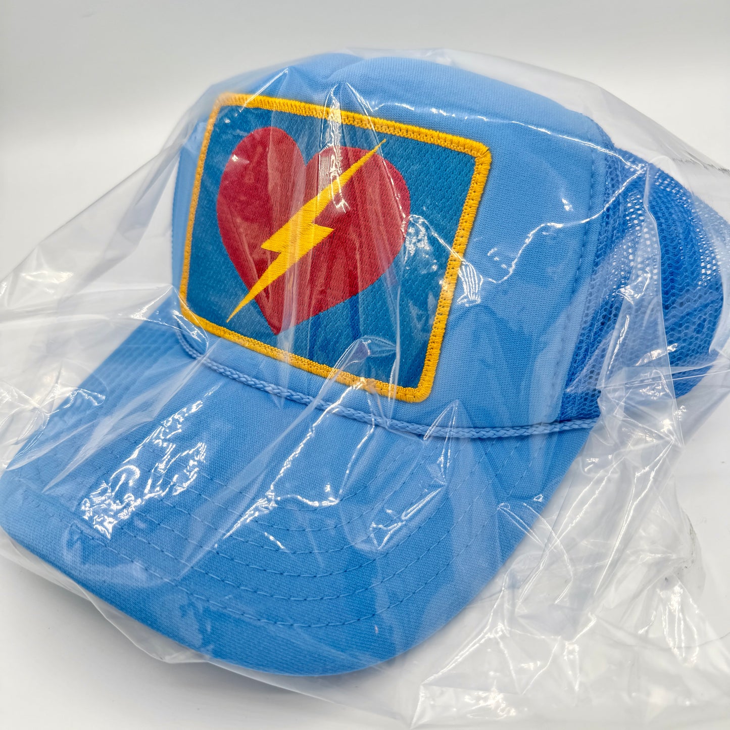 Aviator Nation Heart Bolt Trucker Hat Cap Light Blue Embroidered patch