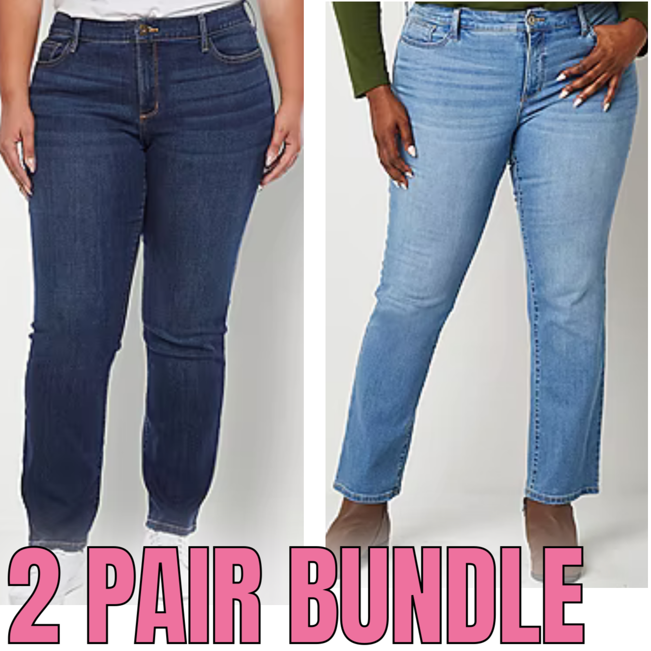 St. John's Bay Mid Rise Secretly Slender Straight Leg Jean BUNDLE — 2 PAIRS !!