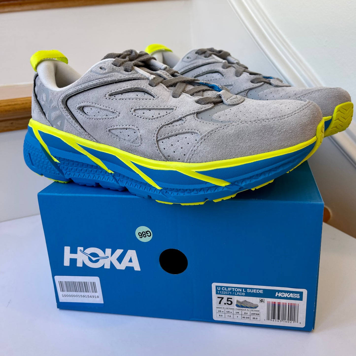 Hoka Clifton L Suede in Lunar Rock / Diva Blue UNISEX Shoes Leather