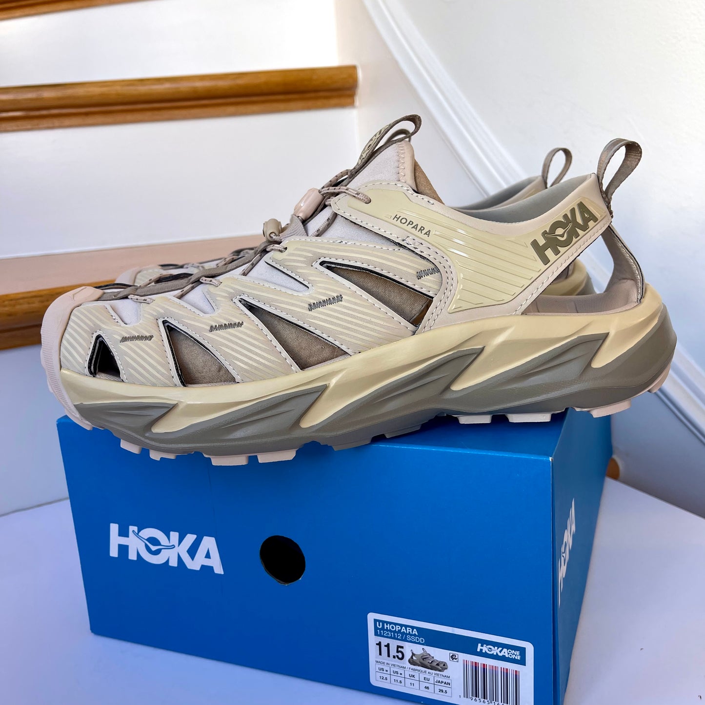 Hoka Hopara Hiking Sandal Wet / Dry shoe in Shifting Sand / Dune beige shoes