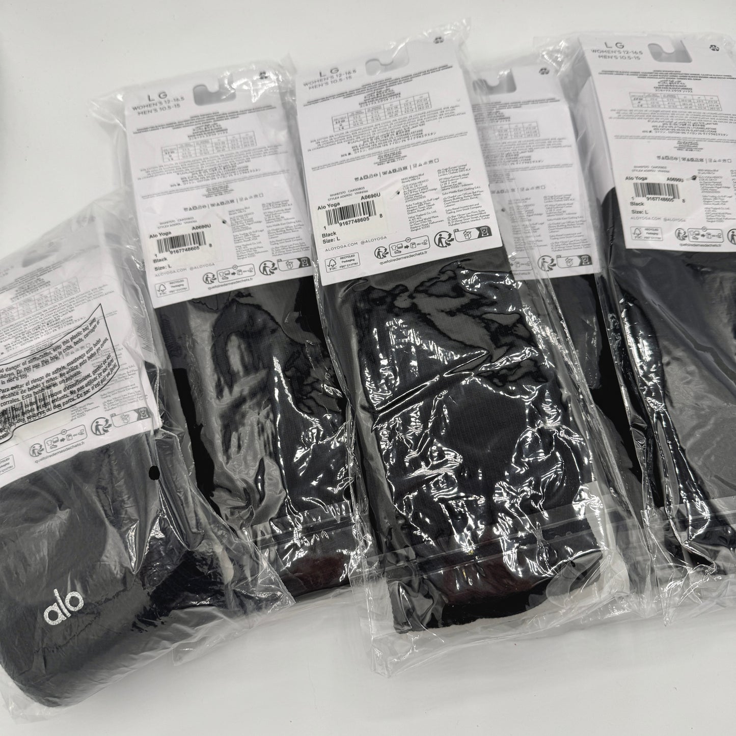 Alo Yoga (Bundle) Unisex Scrunch Socks, 5x Pairs - Black