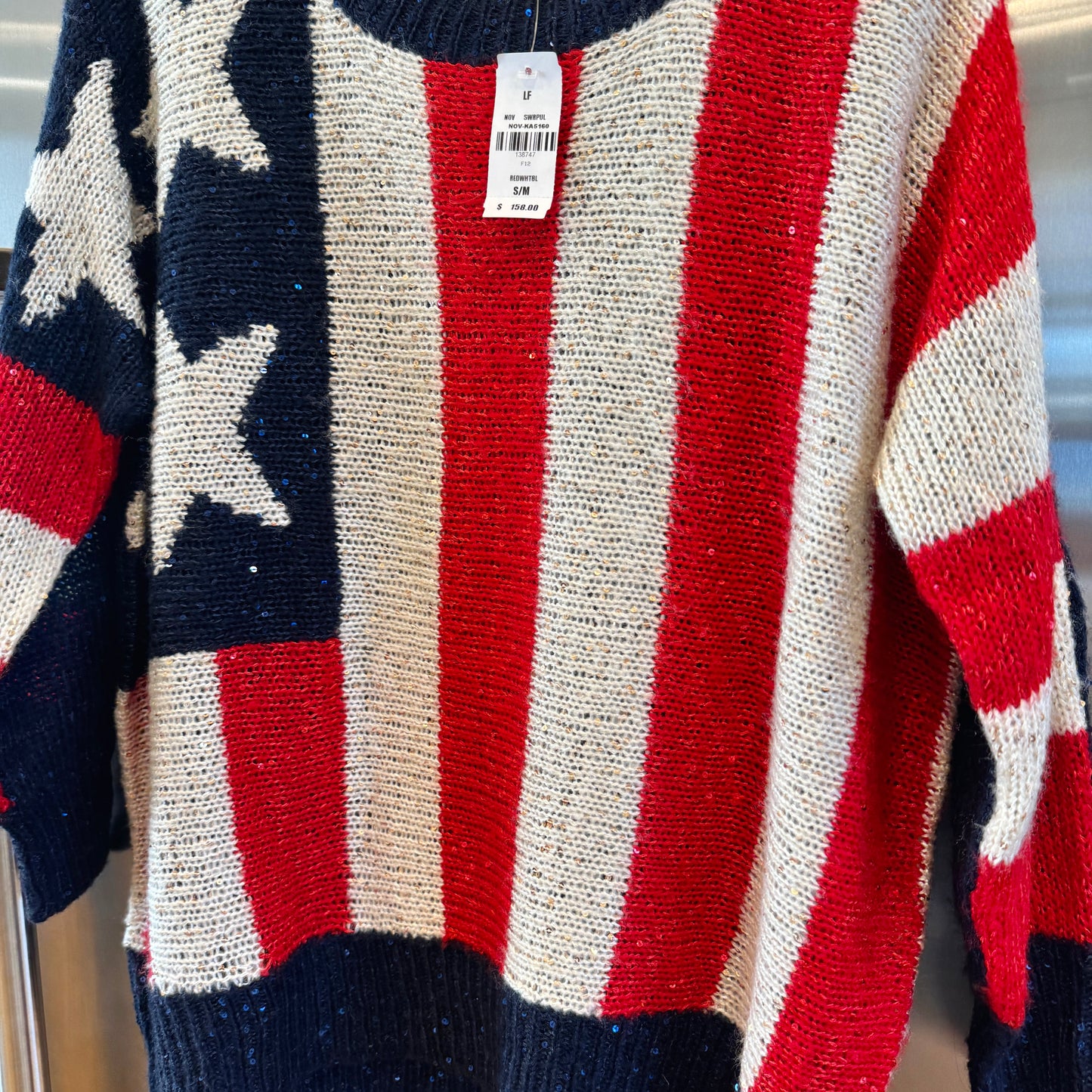 LF American Flag USA Patriotic Knit Sweater with Sequins