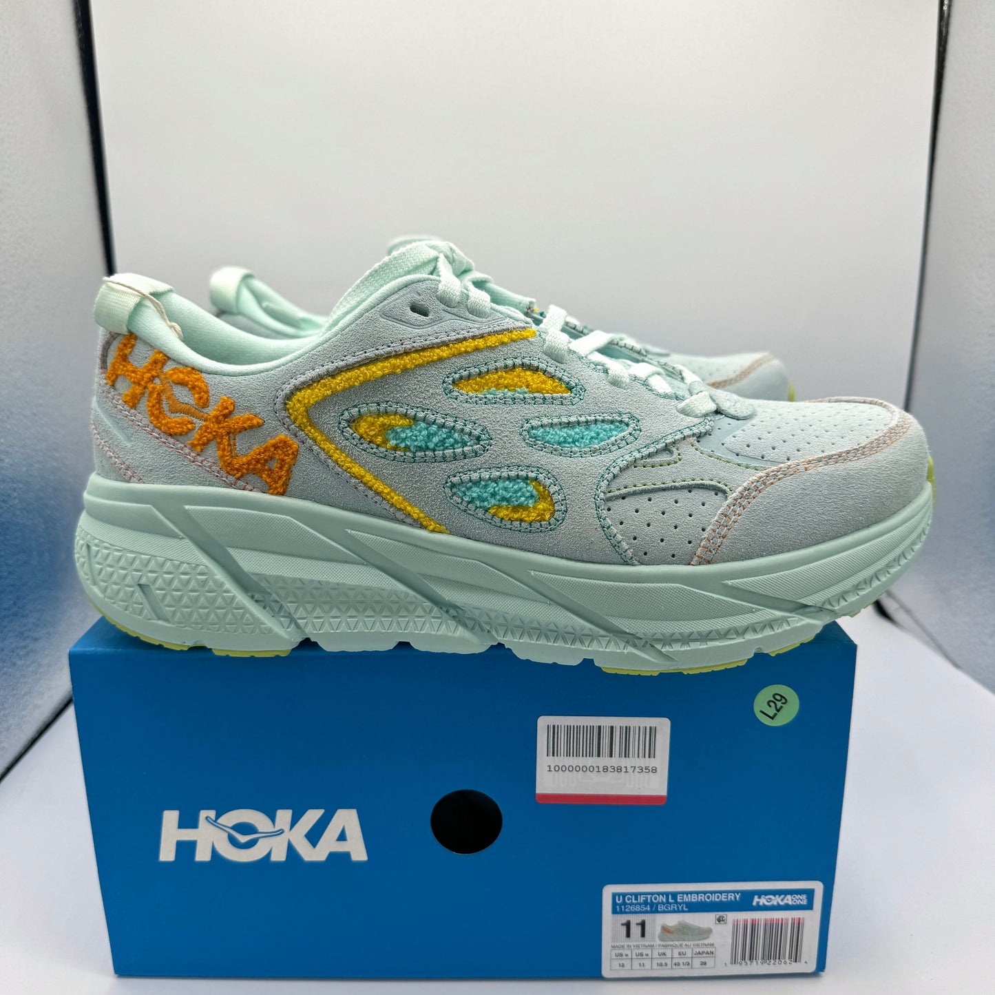 Hoka Clifton L Embroidery UNISEX Shoes Leather blue glass yellow aqua