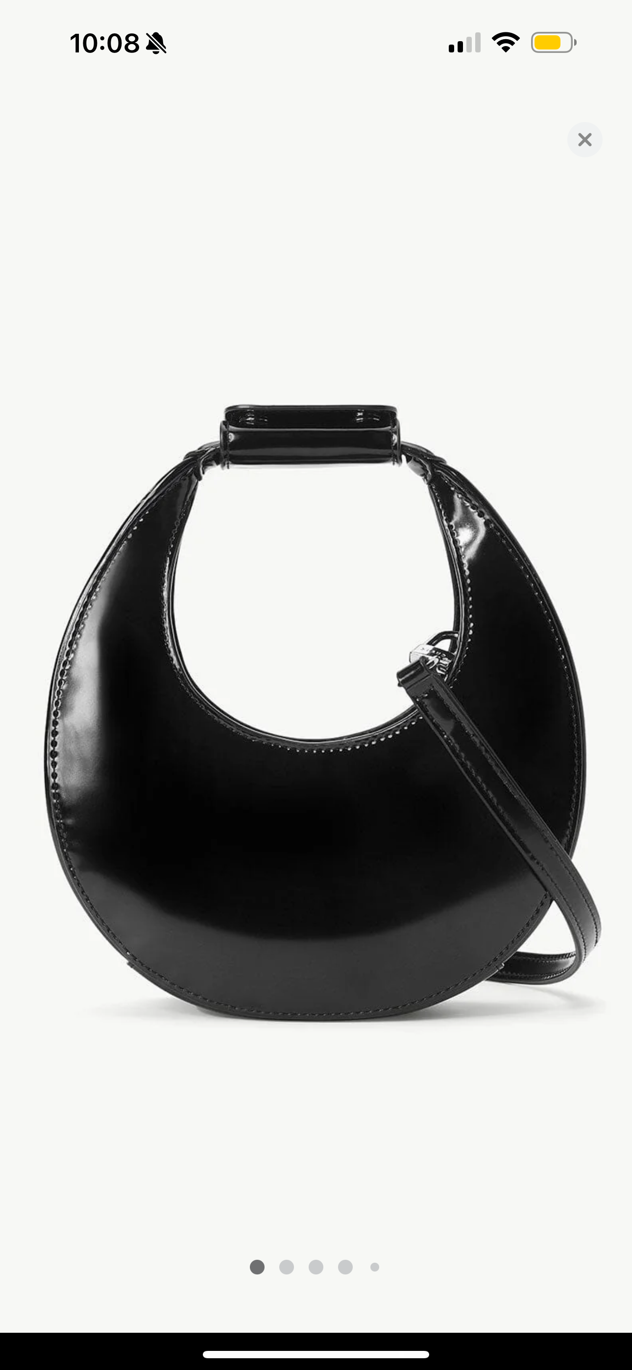 Staud Mini Moon Purse in Polished Black Leather, Crossbody Bag