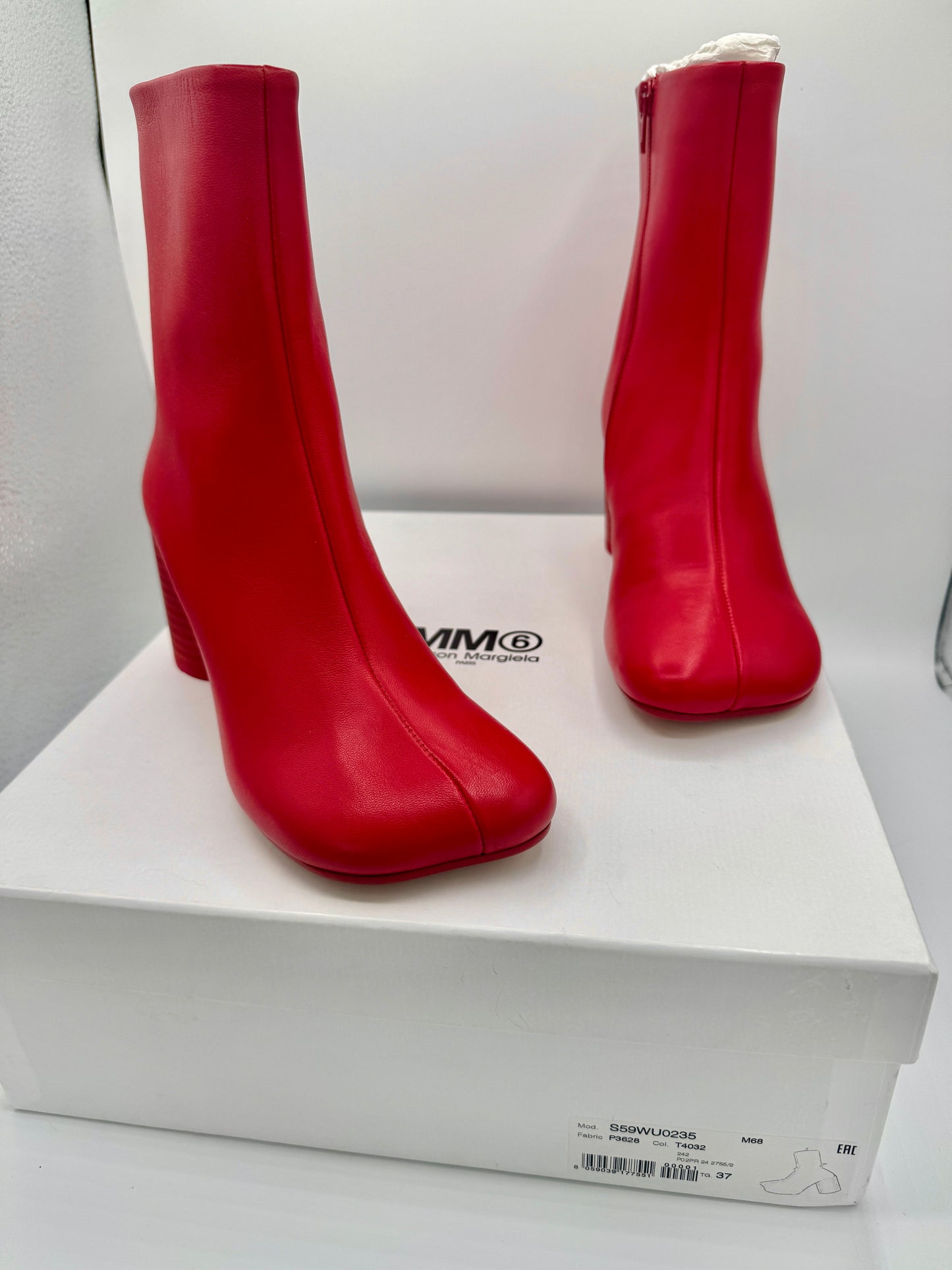 Maison Margeila MM6 Women’s Stitch Out Leather Anatomical Ankle Boots - Red